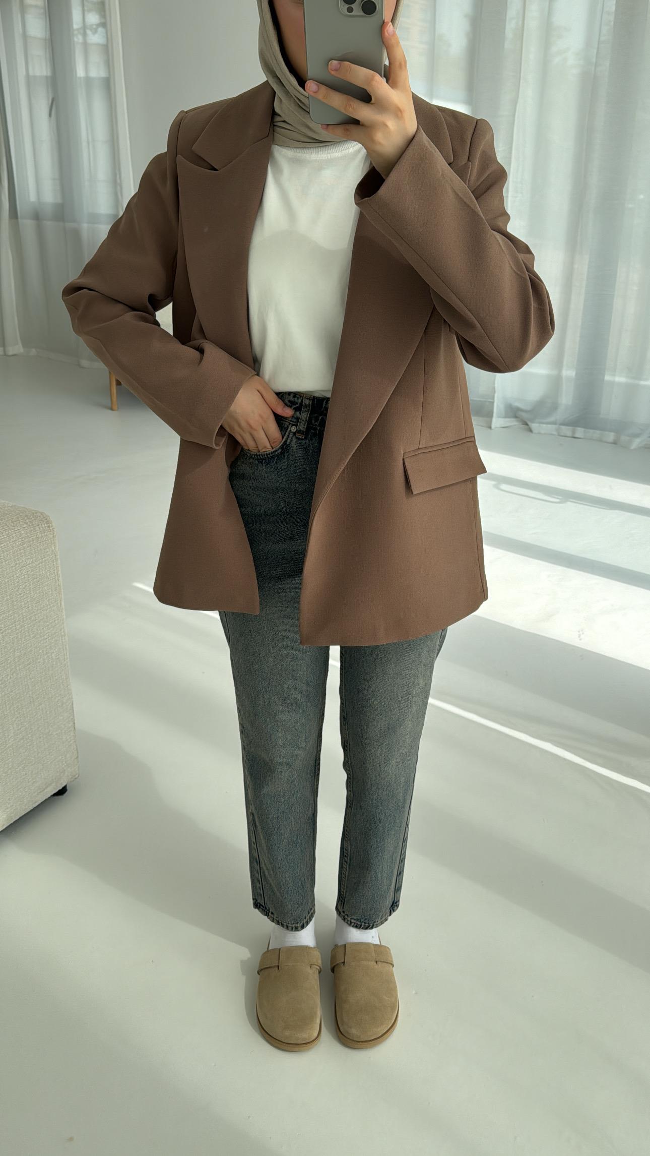 Kolu Katlamalı Blazer Kahve