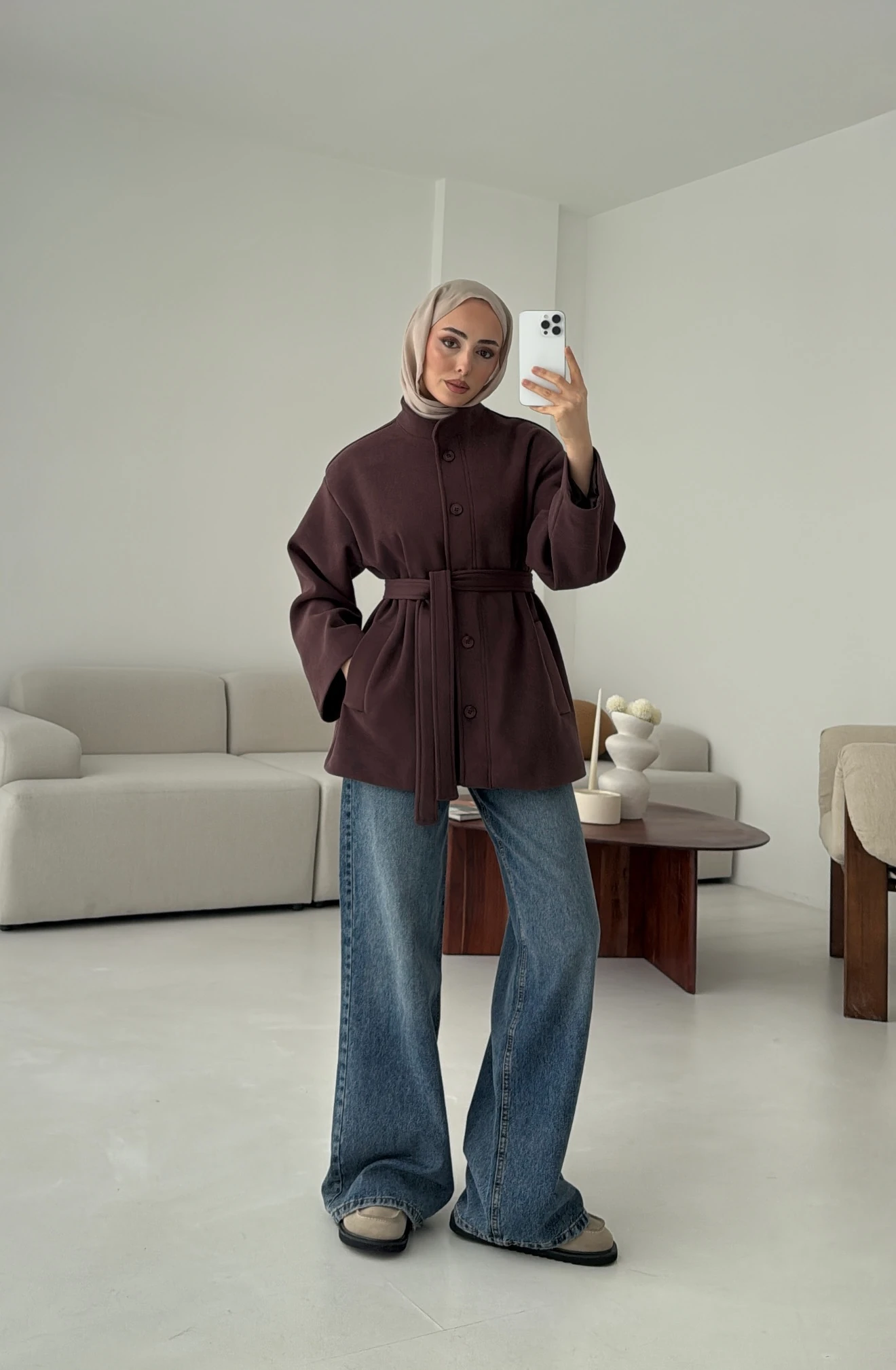 Hakim Yaka Atkılı Ceket/Kaban Mürdüm