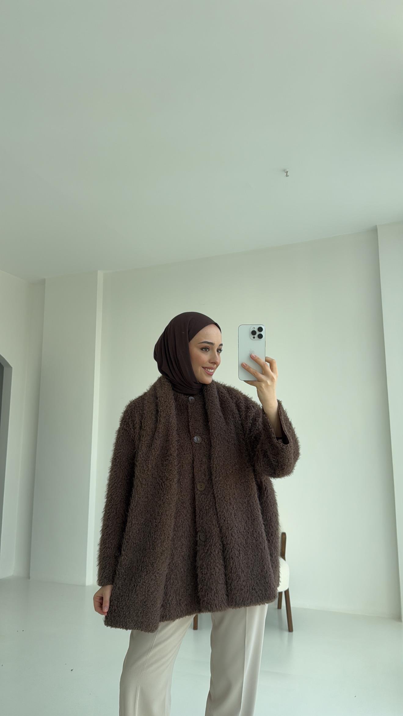 Düğmeli Atkı Detay Ceket Kahve