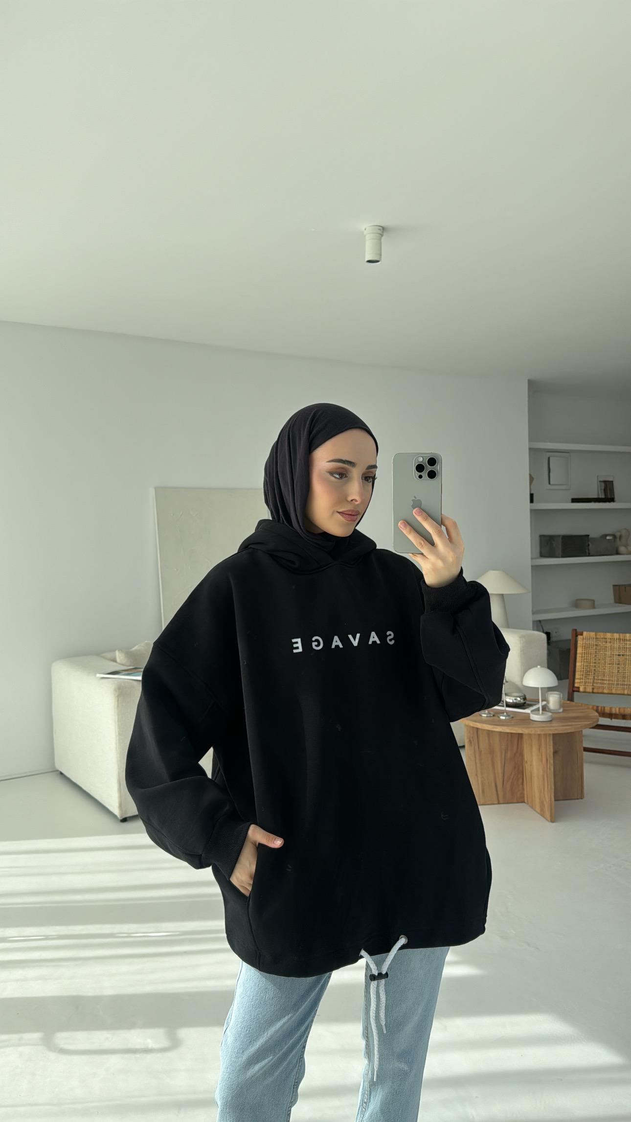 Savage Baskılı Swetshirt Siyah