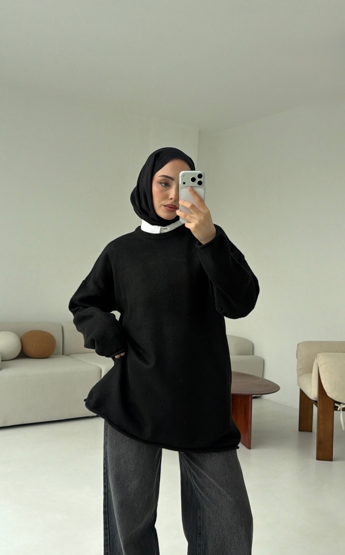 Dikişsiz Triko Kazak Siyah