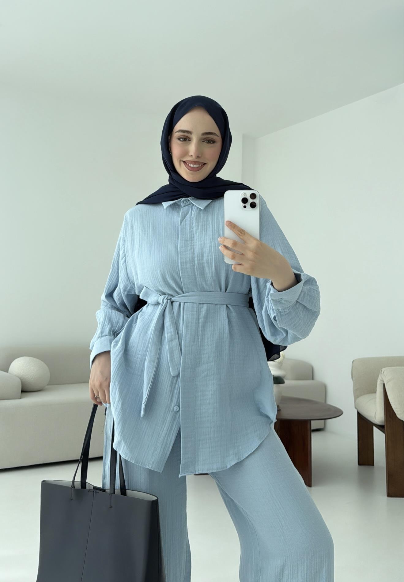 Müslin Gömleklİ Takım Bebe Mavi