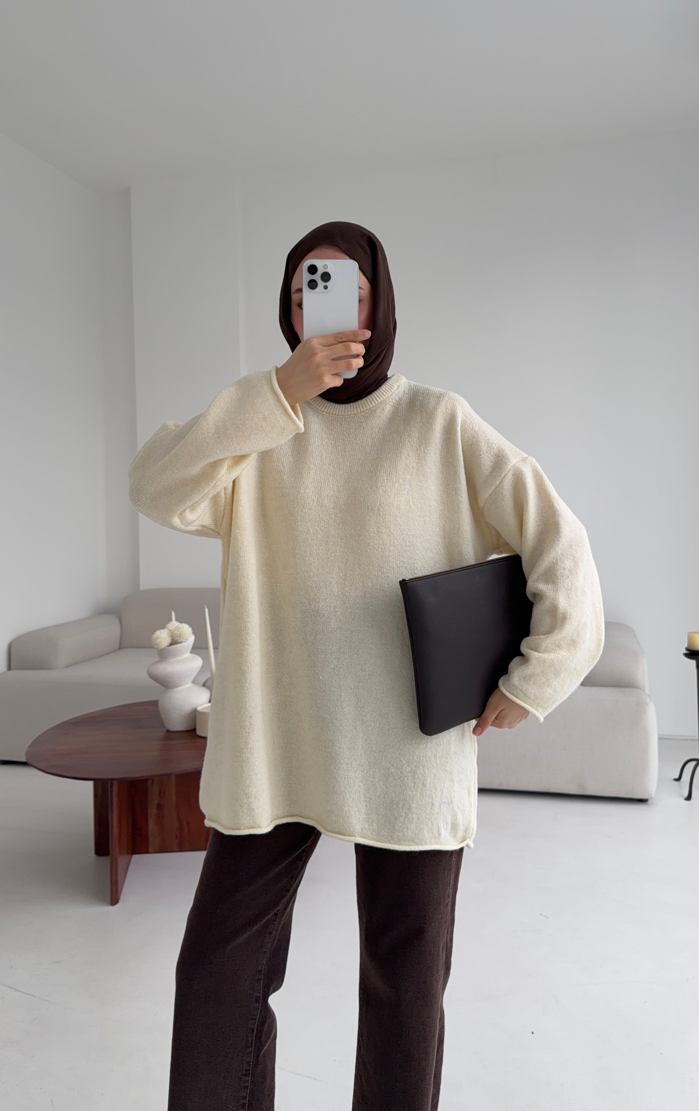 Dikişsiz Triko Kazak Krem