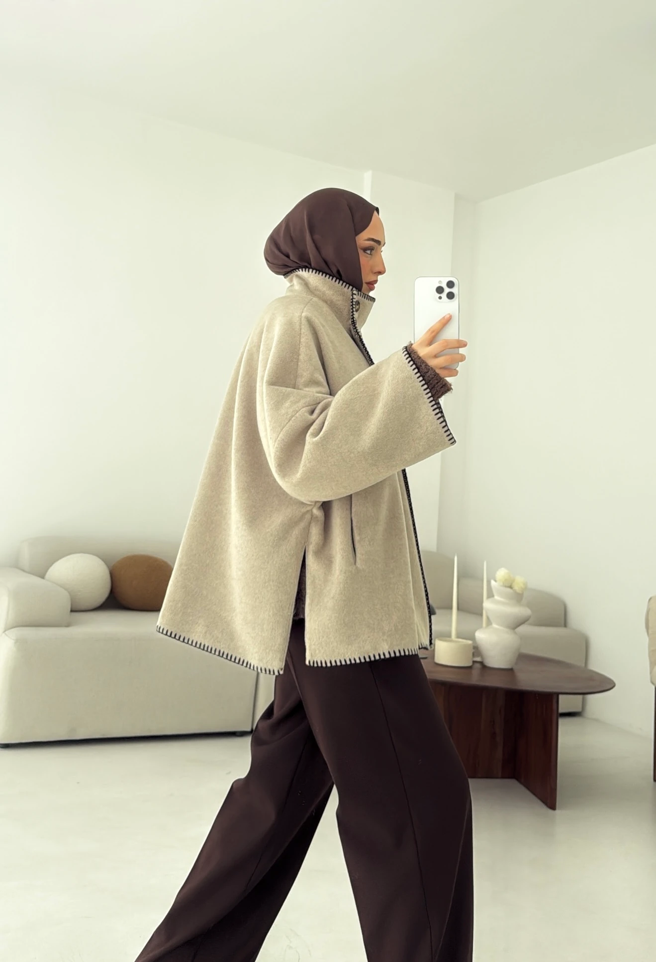 Nakış Detay Premium Kaban Vizon