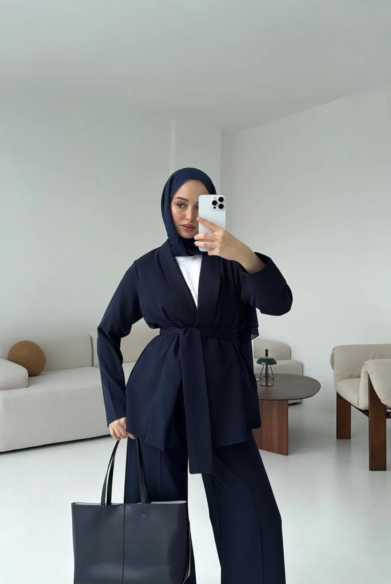 Krep Ceket Bağlamalı Takım Lacivert