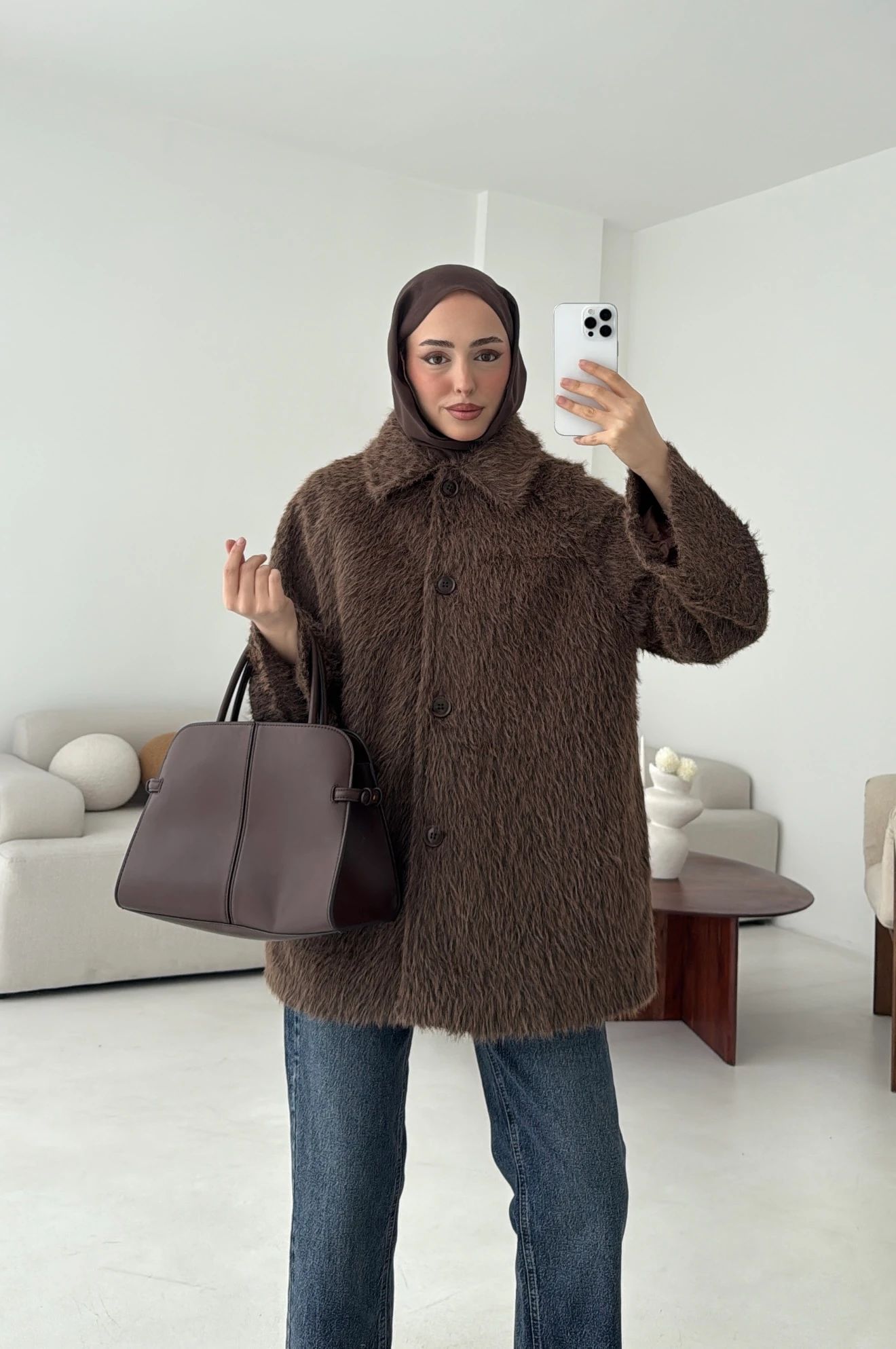 Mohair Reglan Kol Kaban Kahve