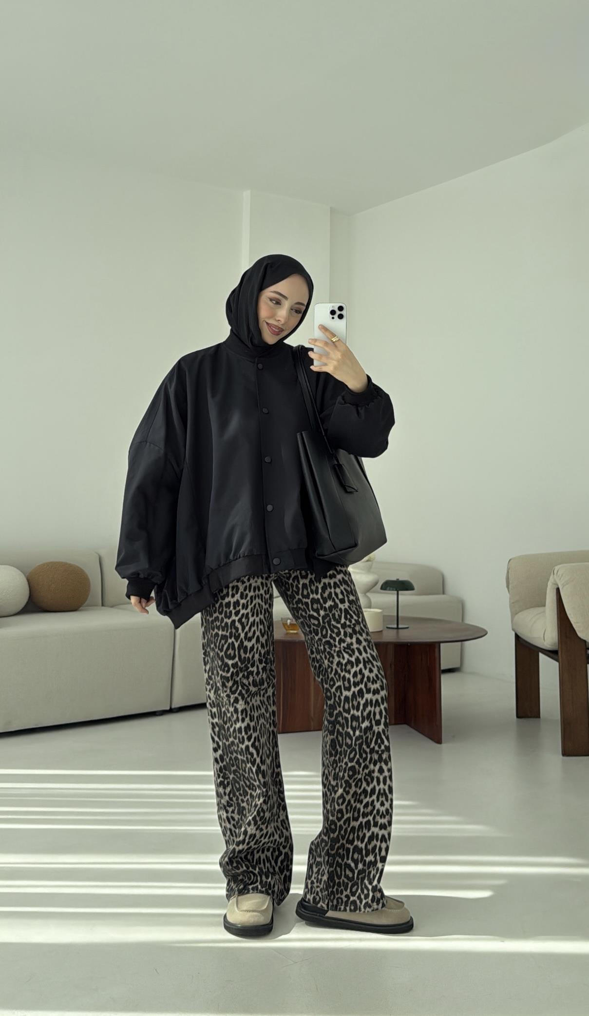 Overize Asimetrik Kesim Bomber Ceket Siyah