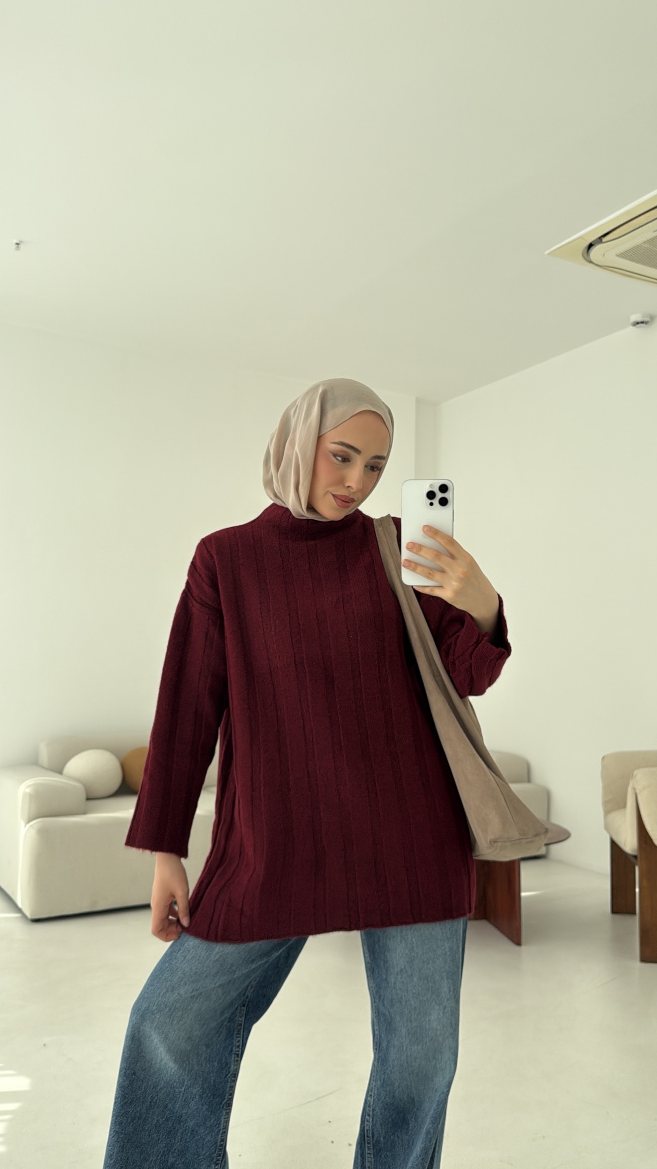 Fitilli Triko Kazak Bordo