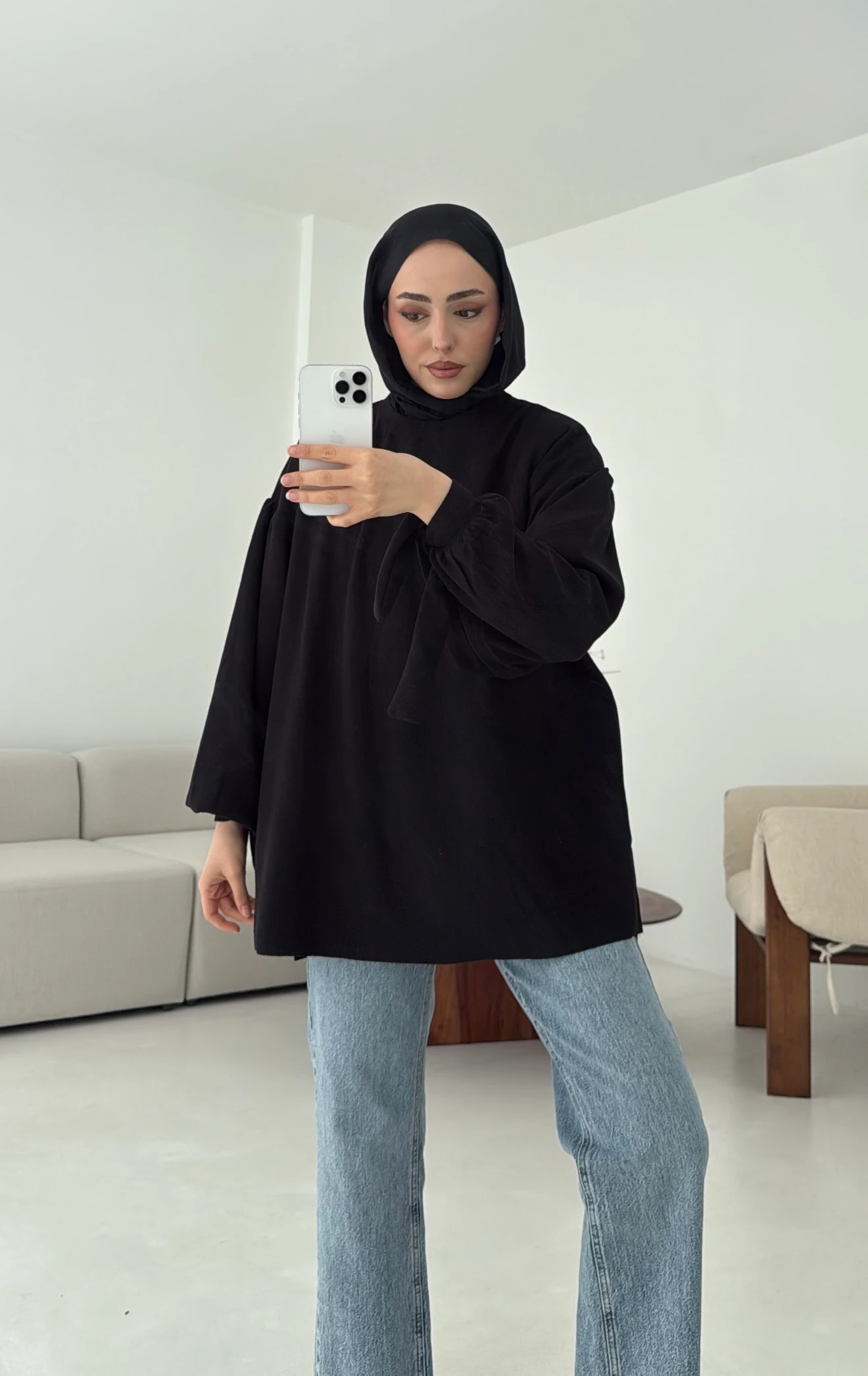 Selanik Balon Kol Bagcıklı Sweat Siyah