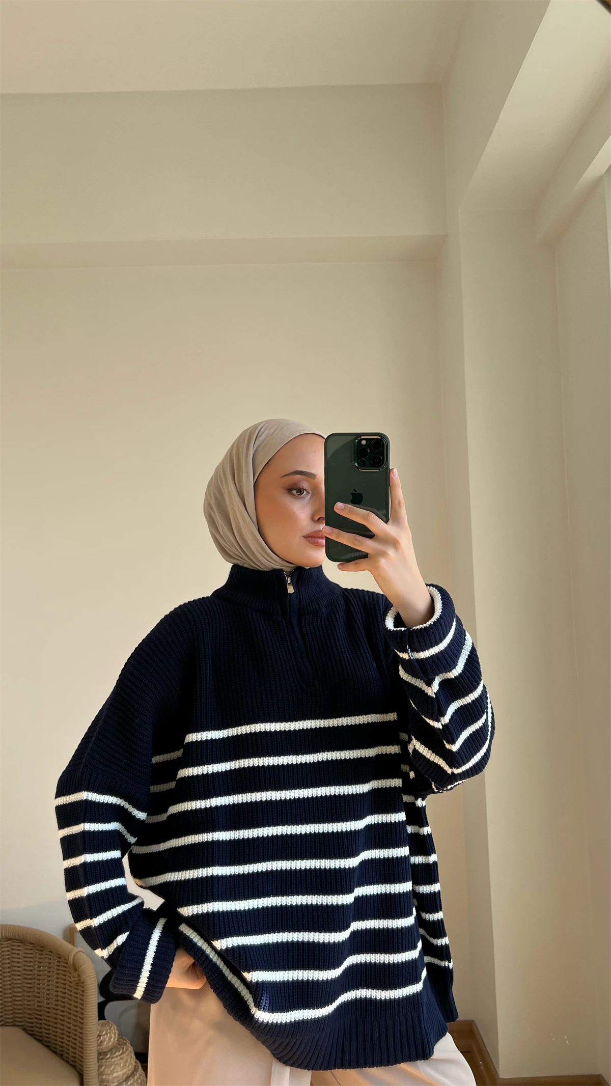 Lacivert Beyaz Triko Kazak