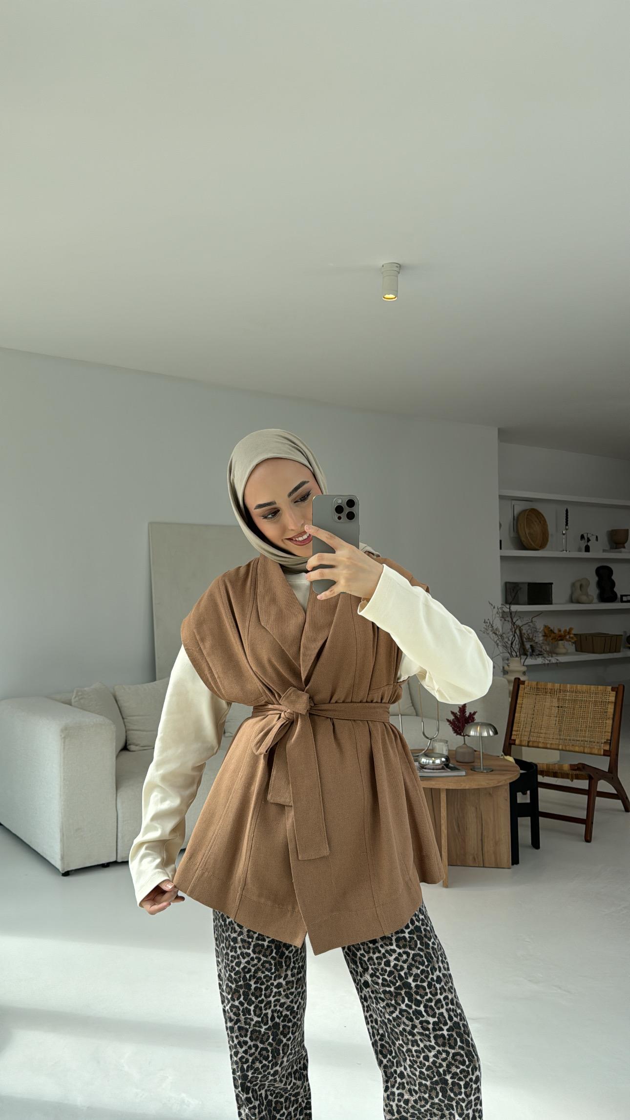 Pamuklu Gabardin Bağlamalı Yelek