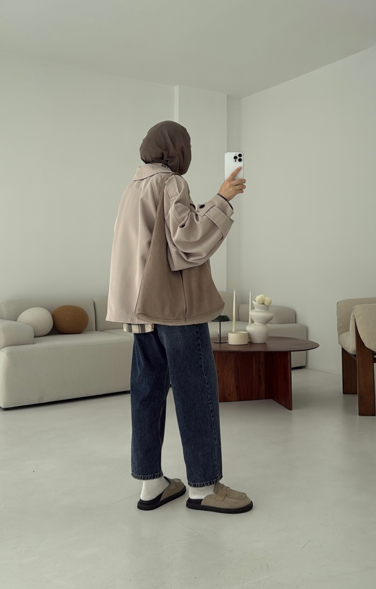 Geniş Kol Oversize Trençkot Taş