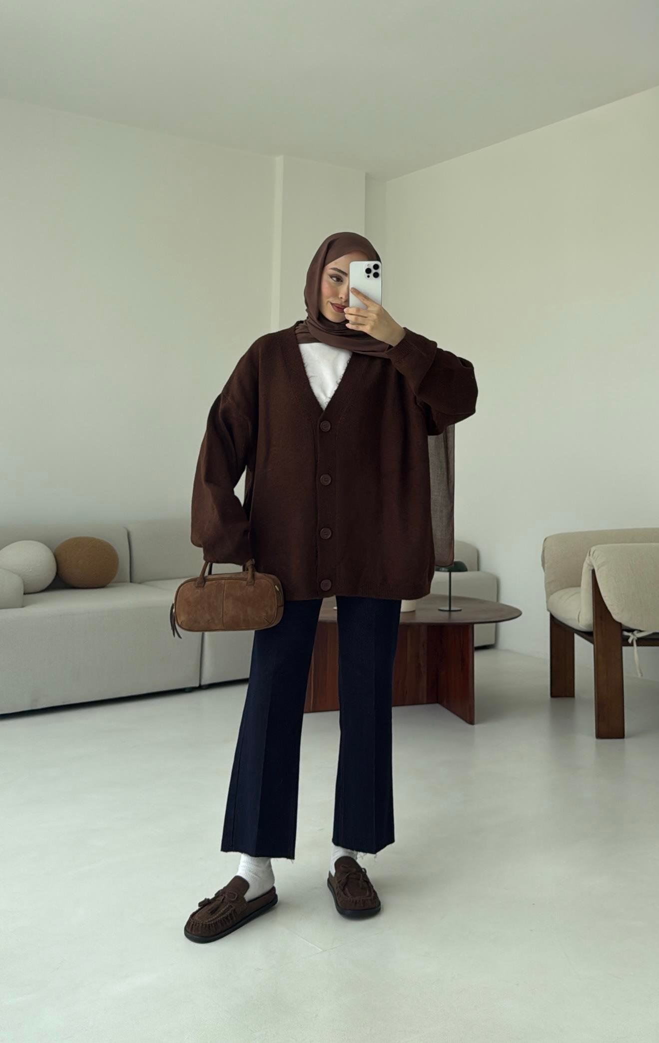 Oversize Yünlü Kazak Kahve