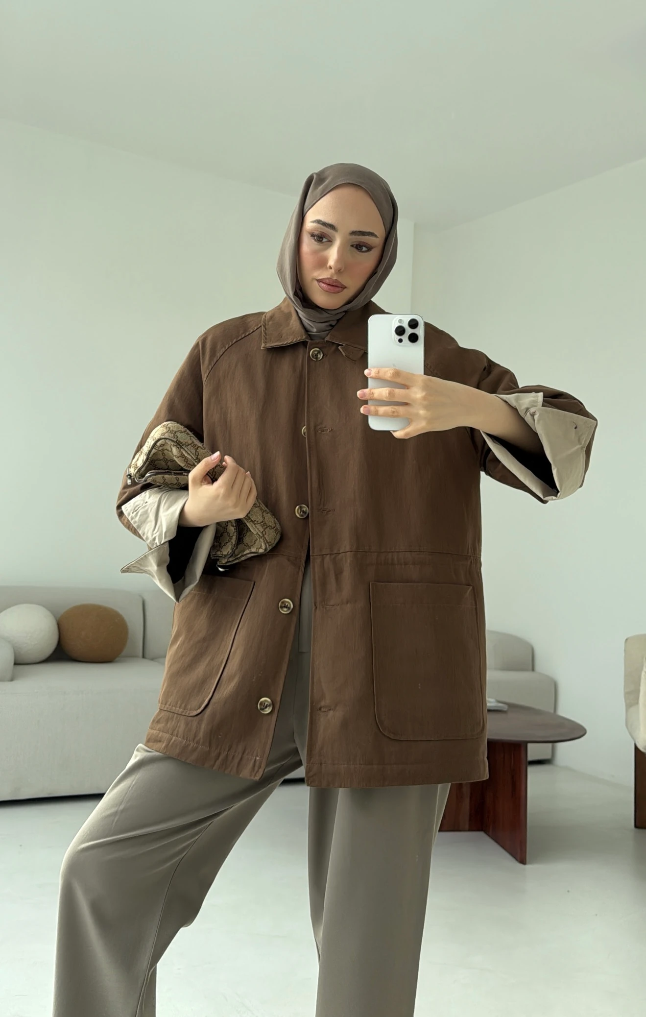 Beli Kordonlu Dolgulu Ceket Kahve