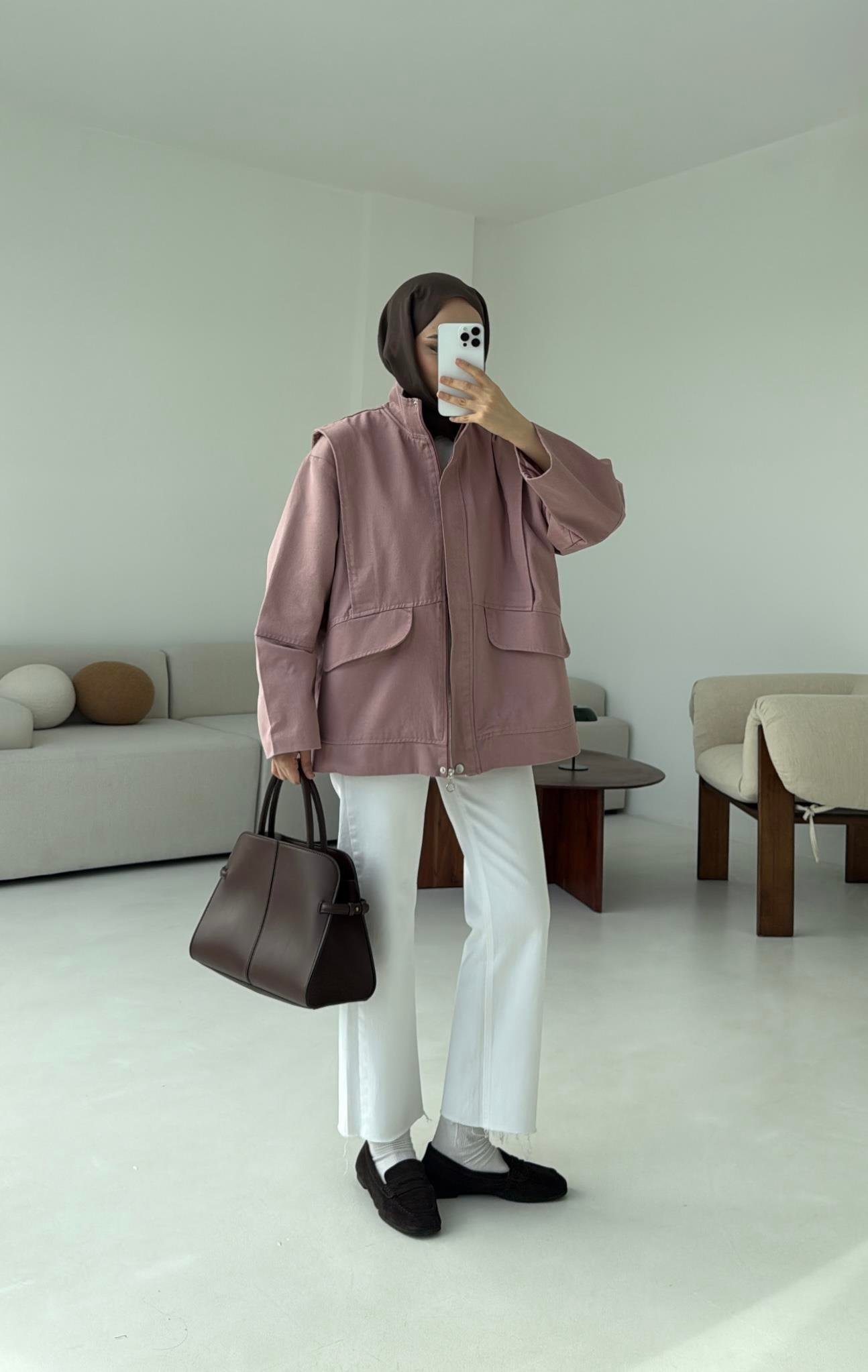 Premium Gabardin Tasarım Ceket Gül Kurusu