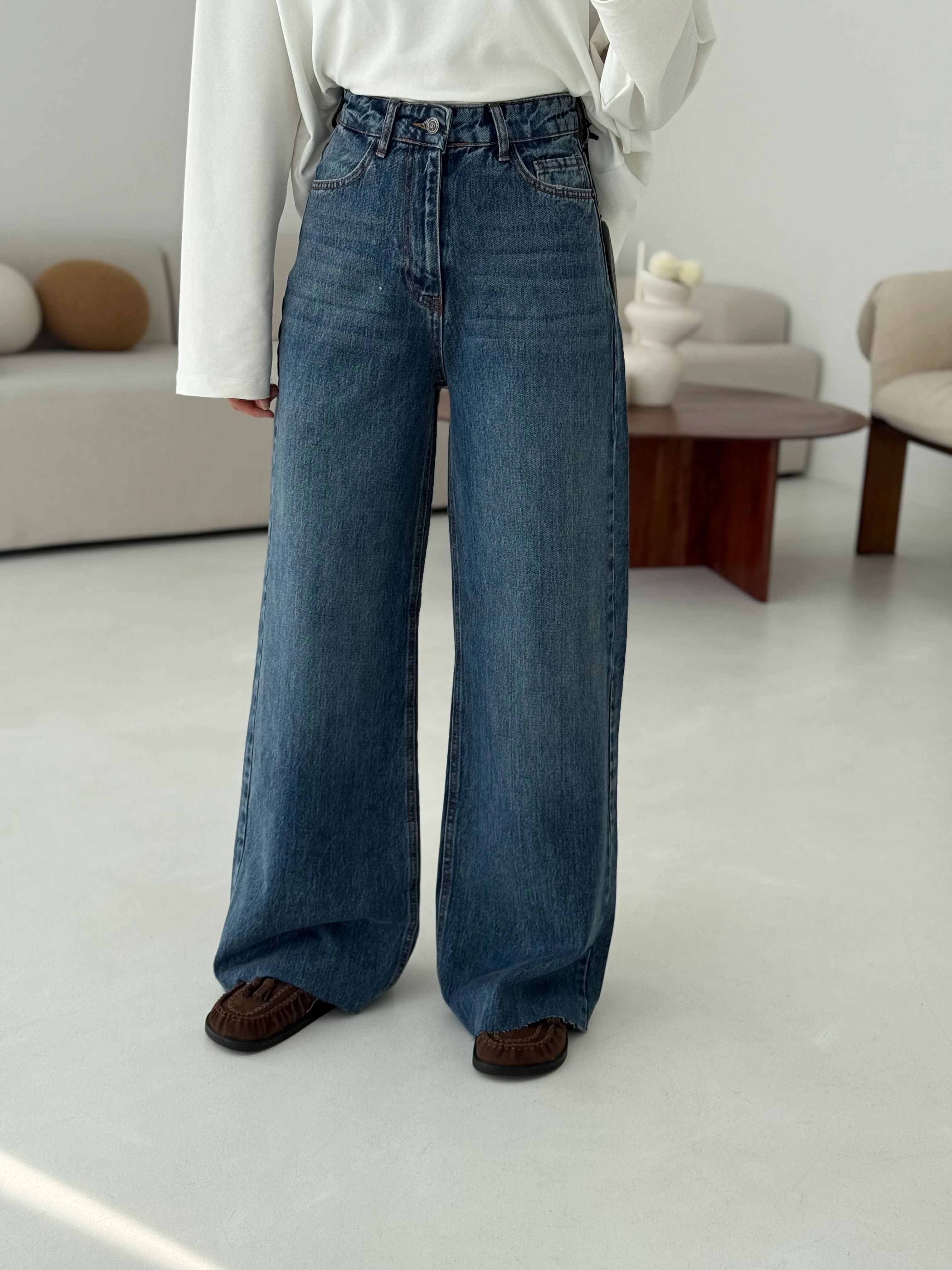 Wide Leg Koyu Mavi Jean 