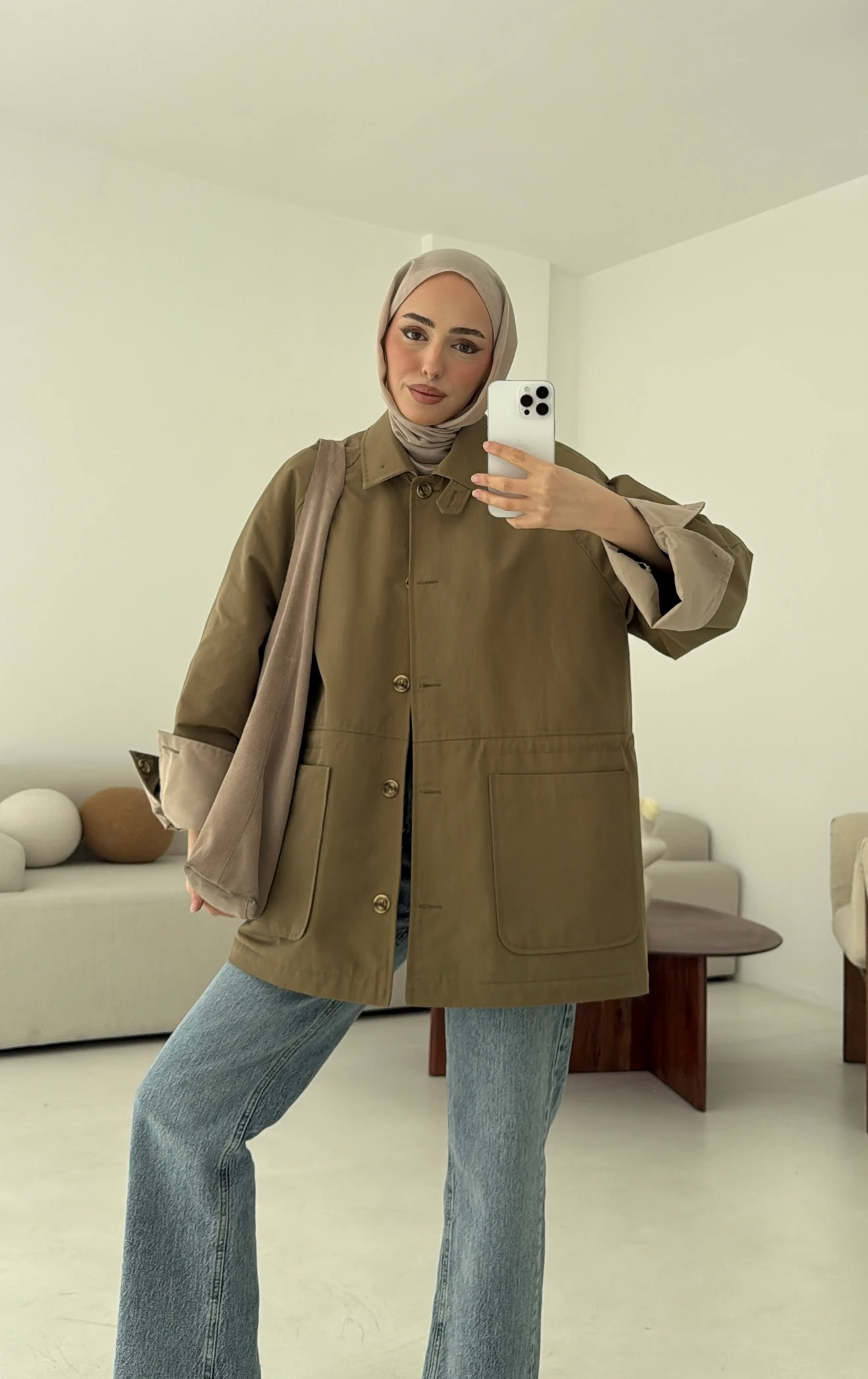 Beli Kordonlu Dolgulu Ceket Haki