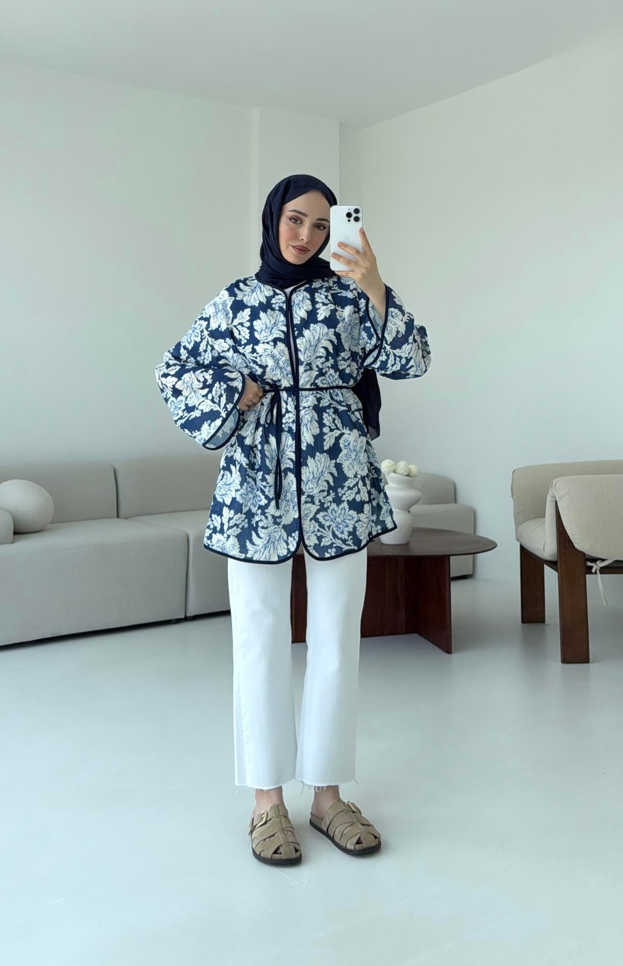 Dijital Baskılı Kimono Lacivert