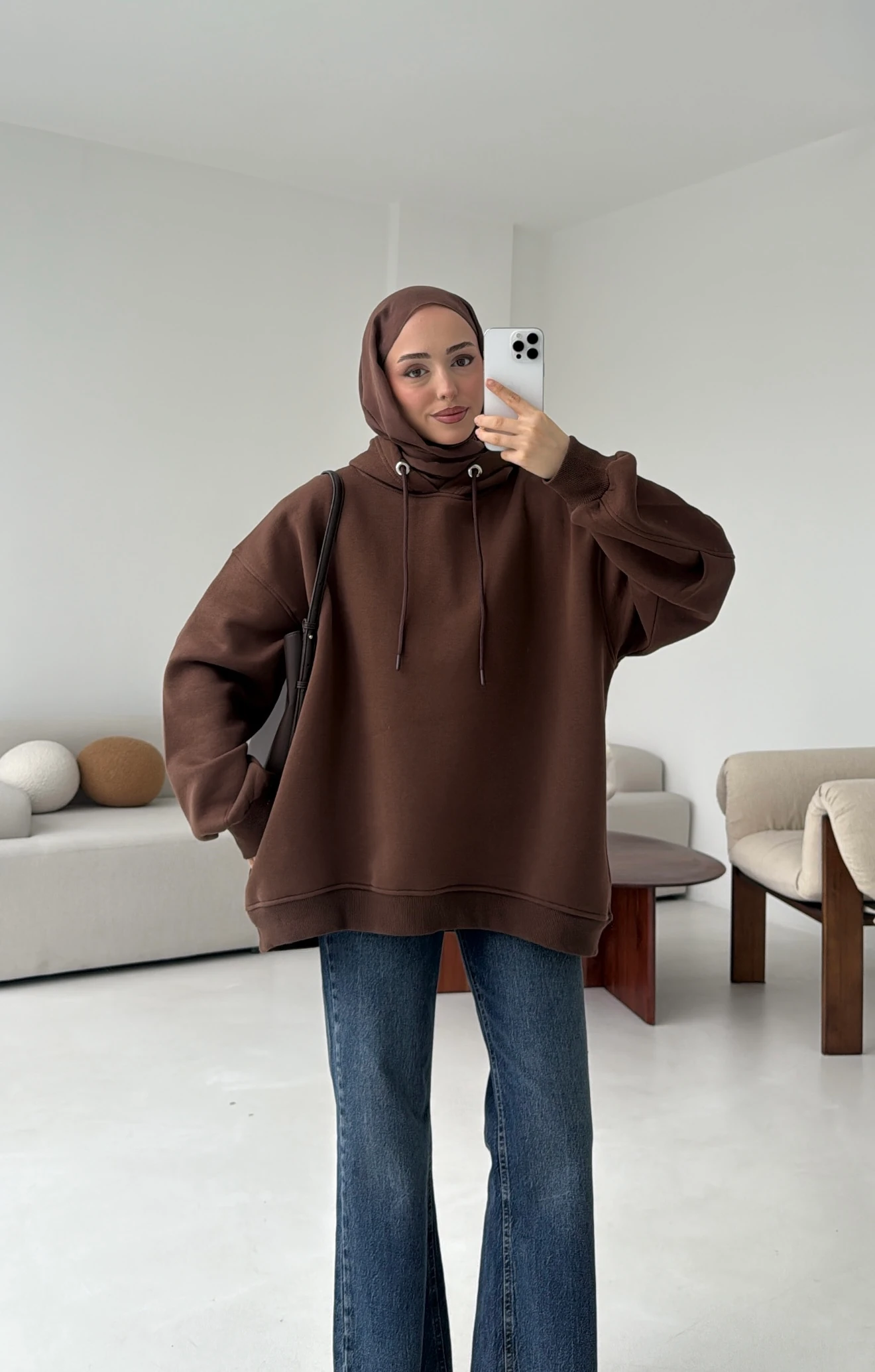 Kolu Pile Detay Oversize Sweatshirt Kahve