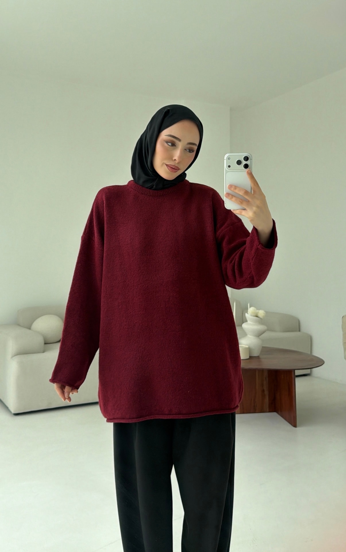 Dikişsiz Triko Kazak Bordo