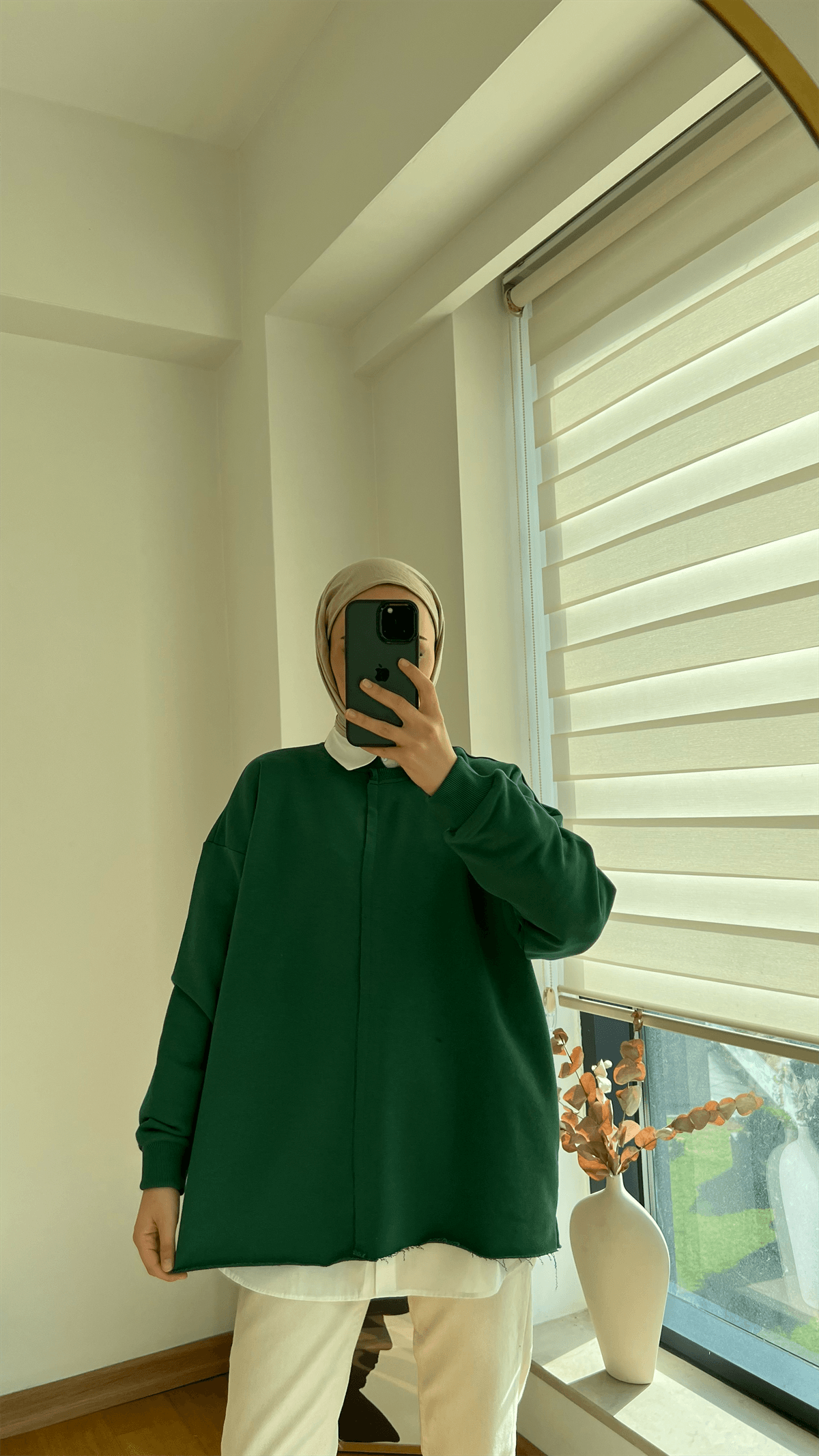 Altı Kesik Detaylı Sweatshirt Yeşil
