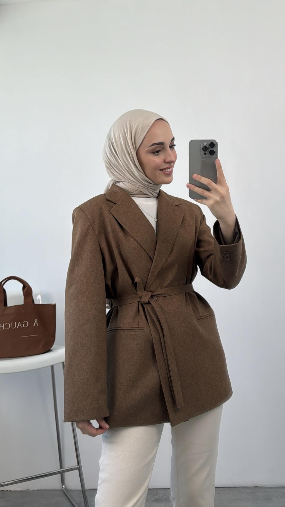 Bağlamalı Blazer Ceket Kahve
