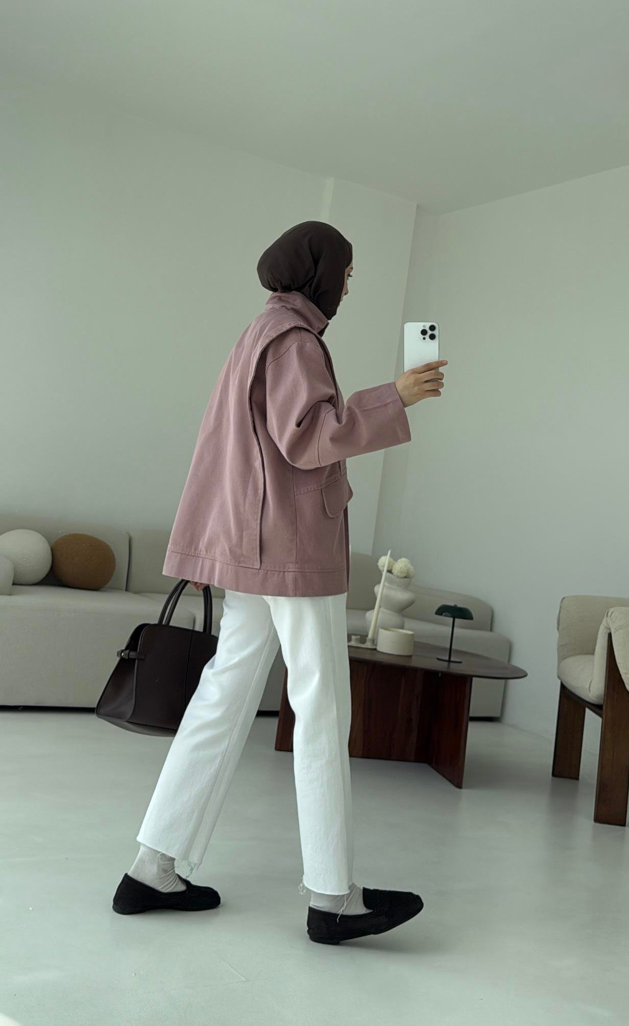Premium Gabardin Tasarım Ceket Gül Kurusu