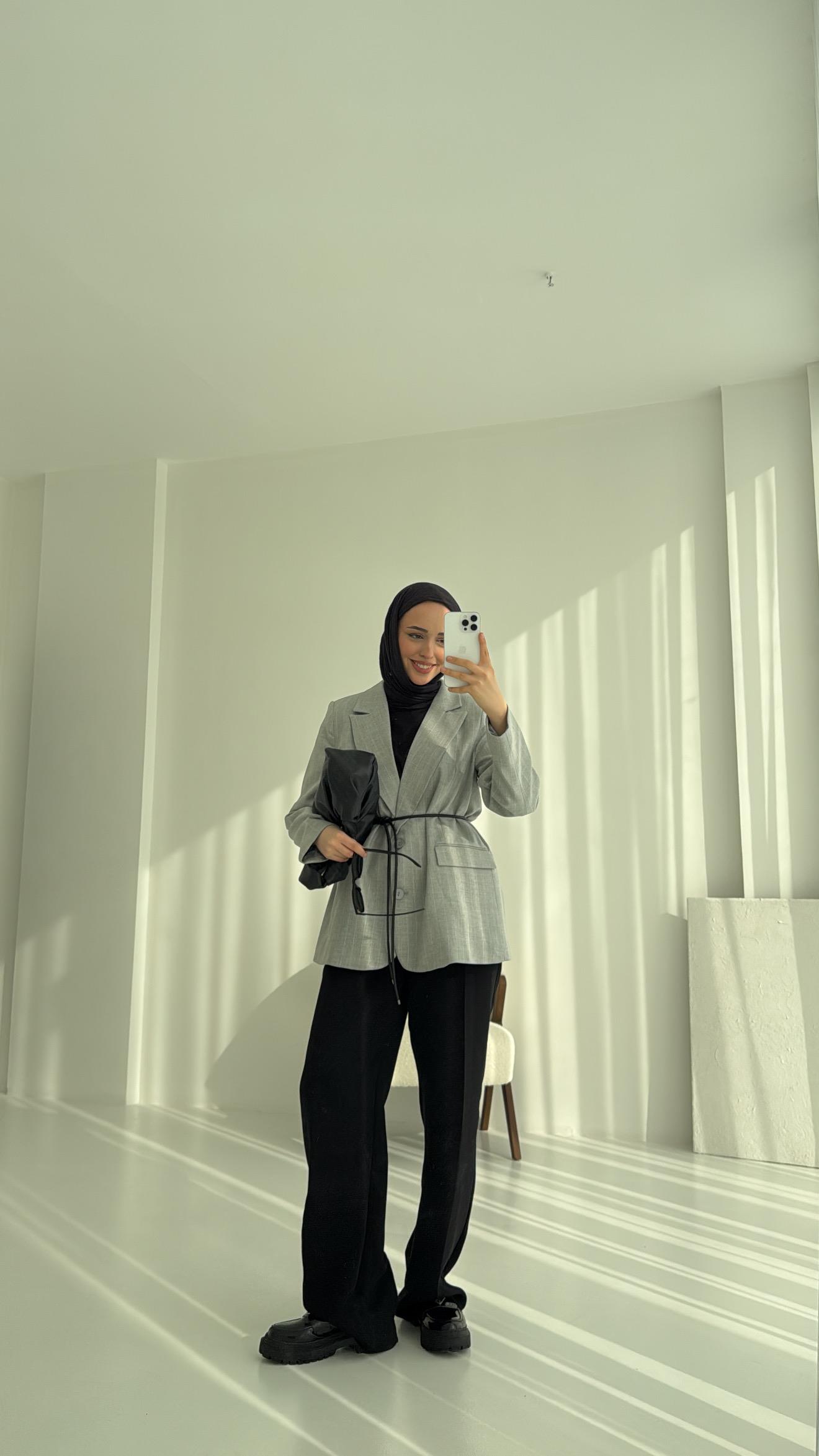 Kemer Detaylı Blazer Ceket Gri