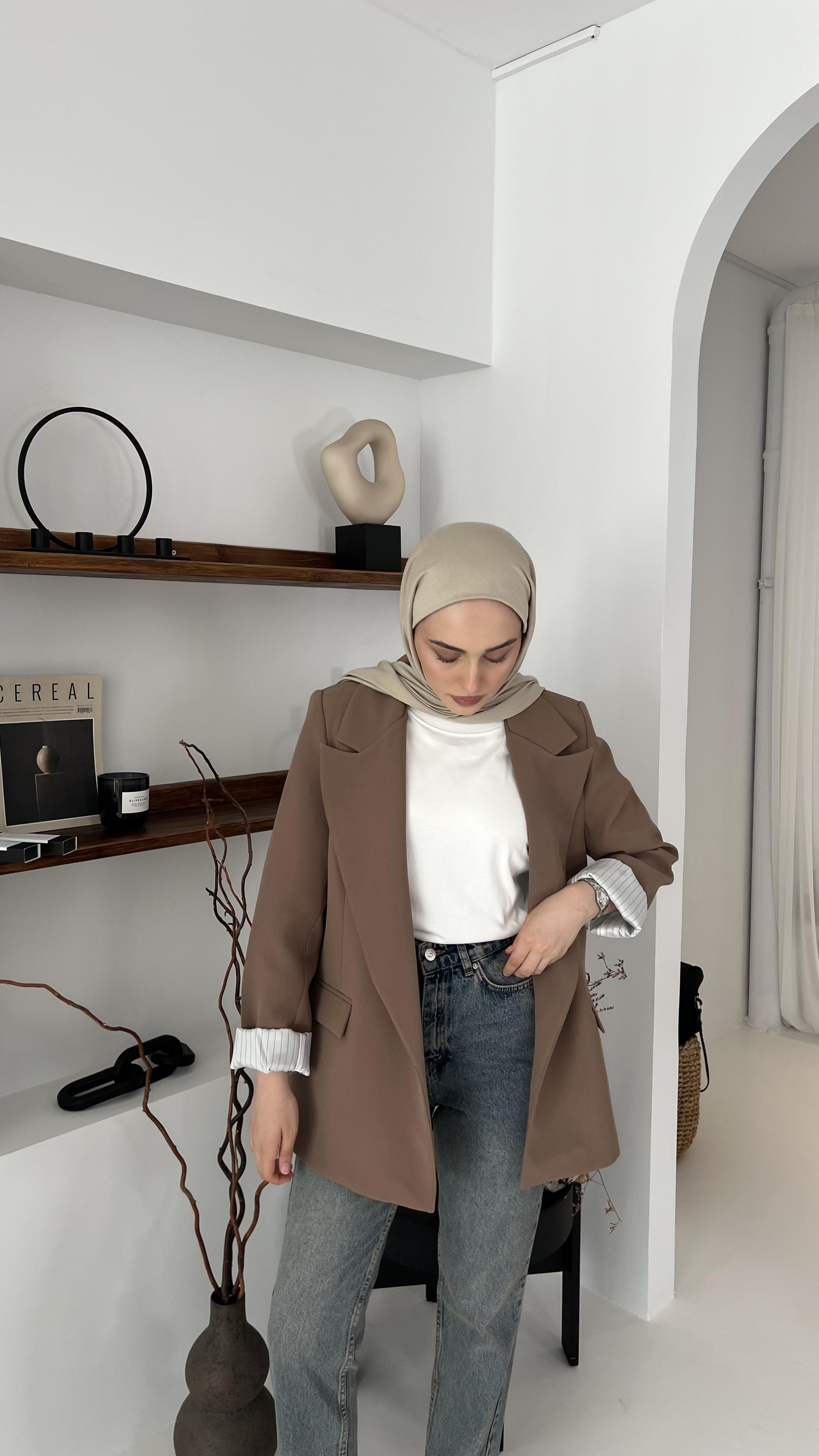 Kolu Katlamalı Blazer Kahve