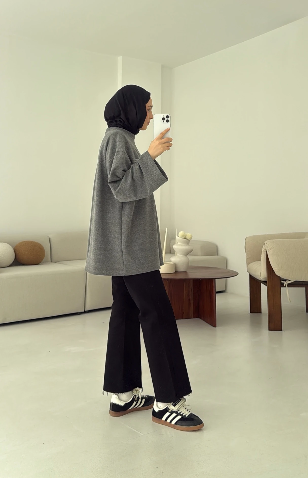 Basic İki İplik Sweat Koyu Gri