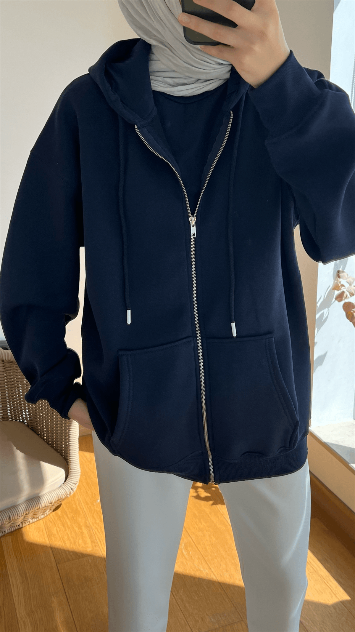 Şardonlu Kapüşonlu Sweatshirt Lacivert