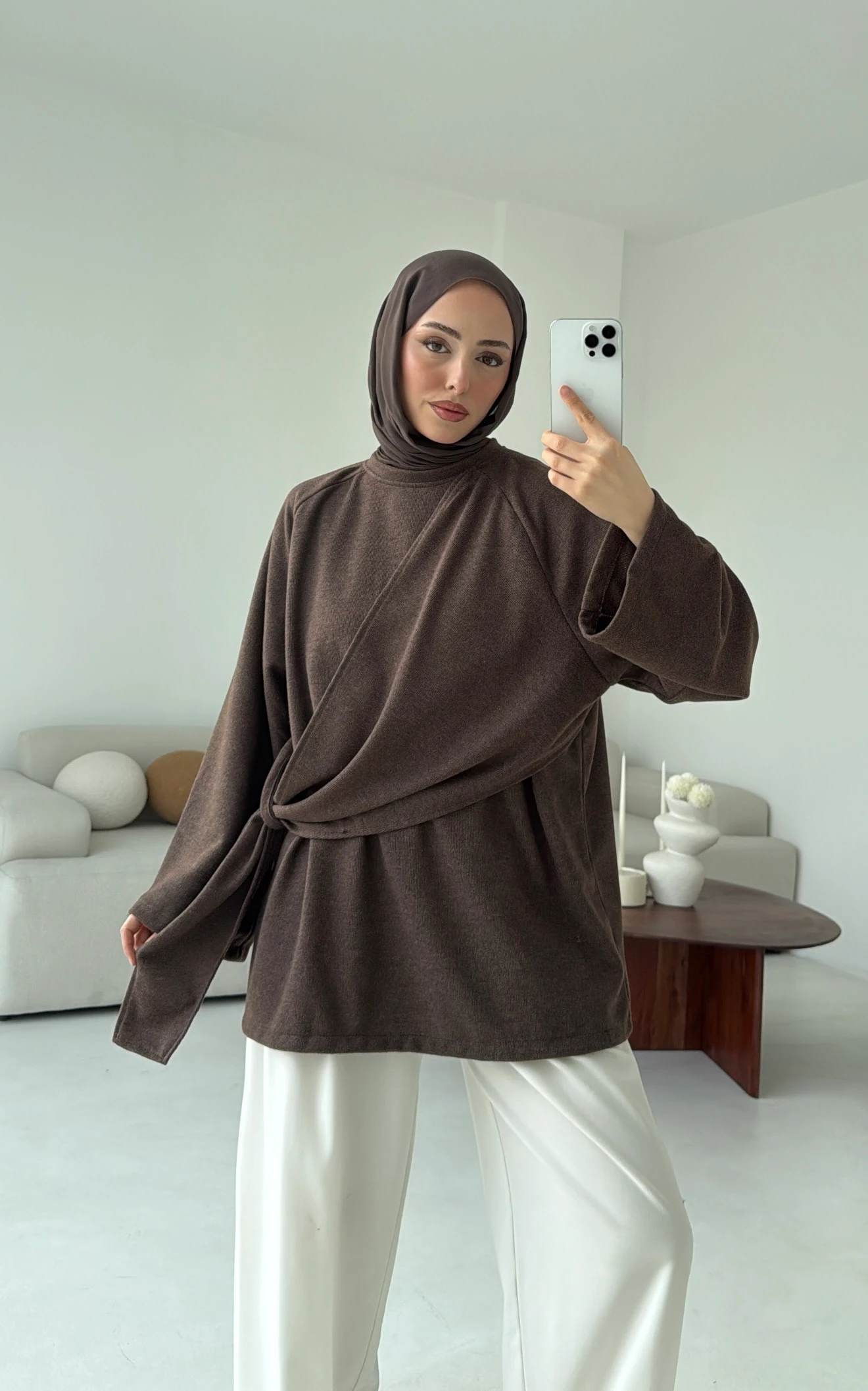 Yandan Şallı Tunik Kahve