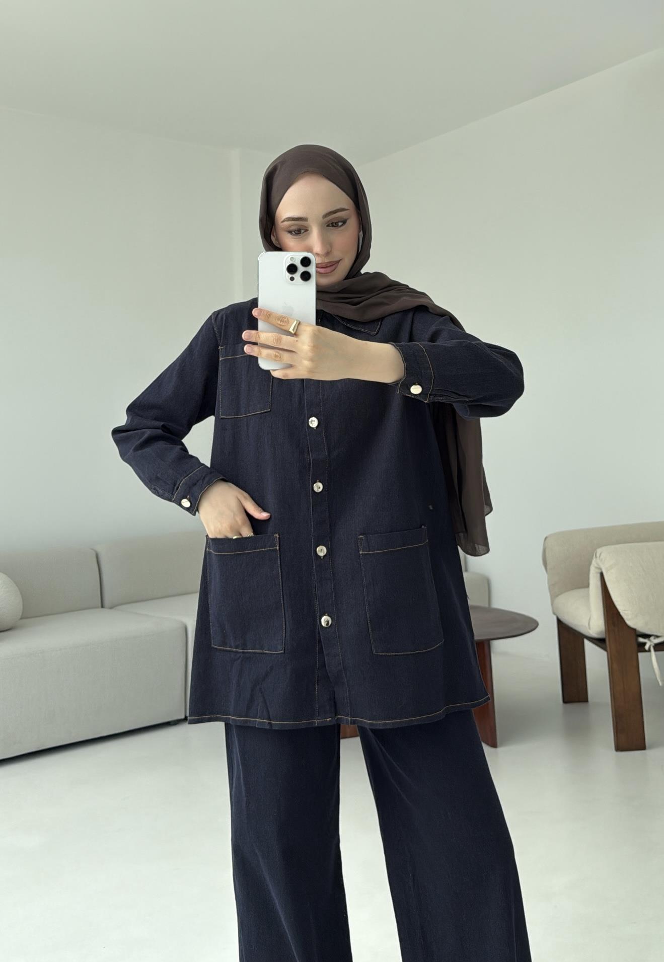 Likralı Denim Takım