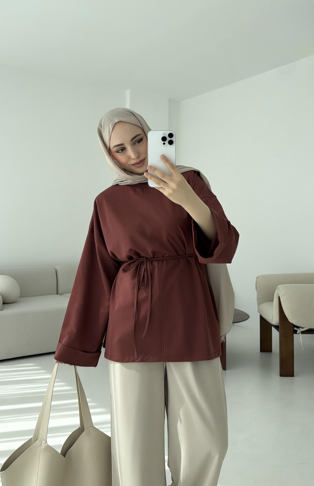 Bağlamalı Yanı Yırtmaç Detay Sweat Kiremit