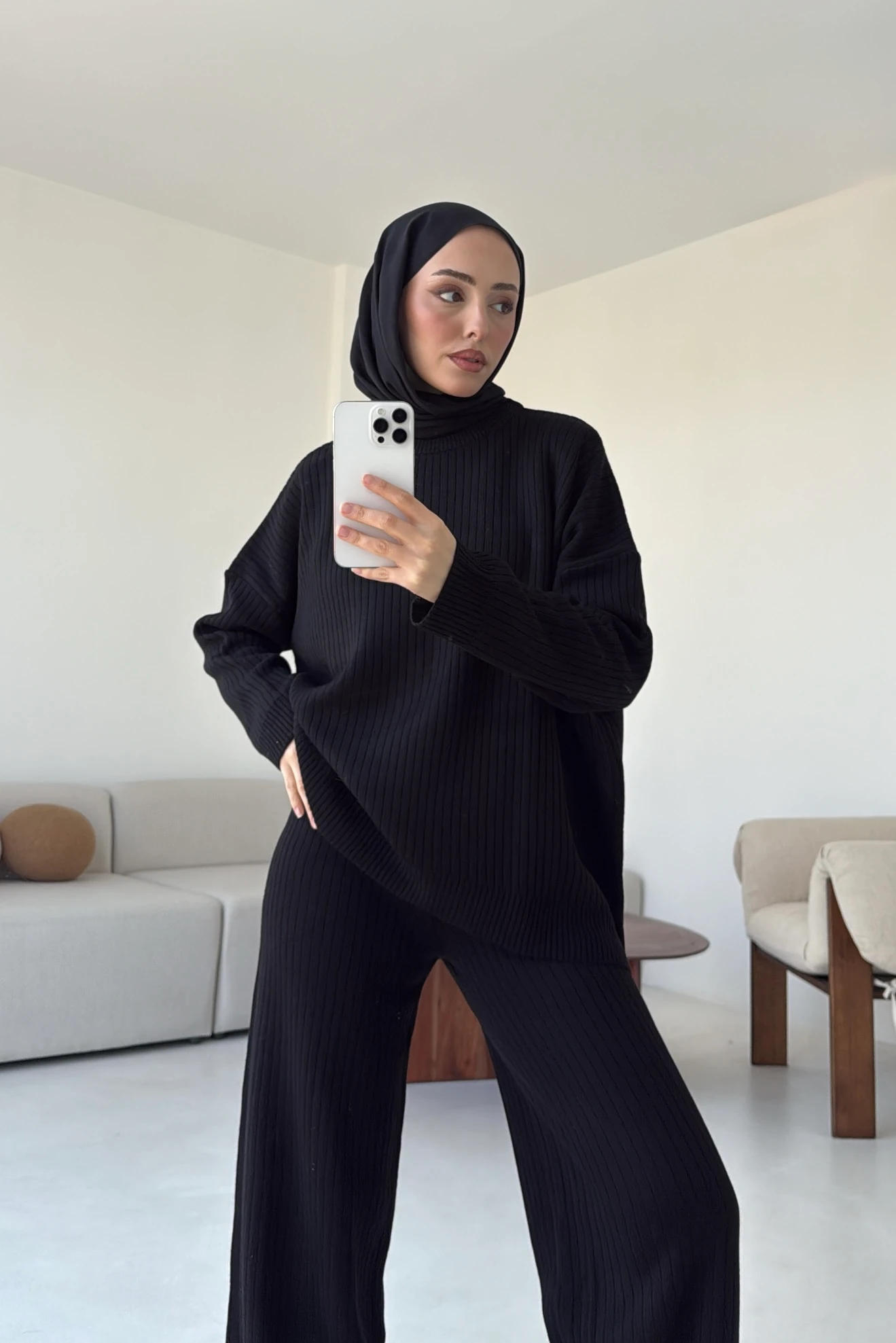 Bisiklet Yaka Triko Takım Siyah