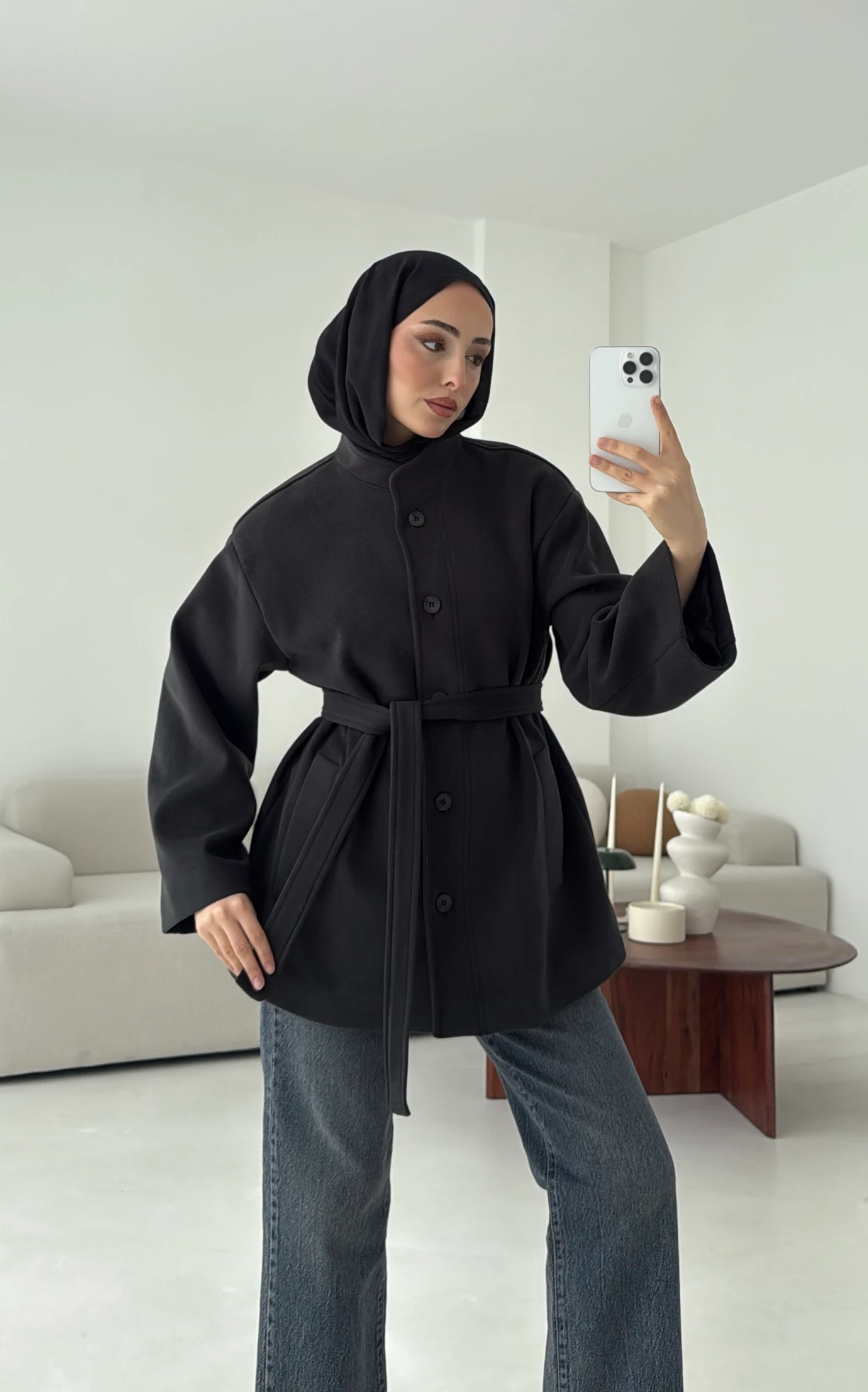 Hakim Yaka Atkılı Ceket/Kaban Koyu Gri