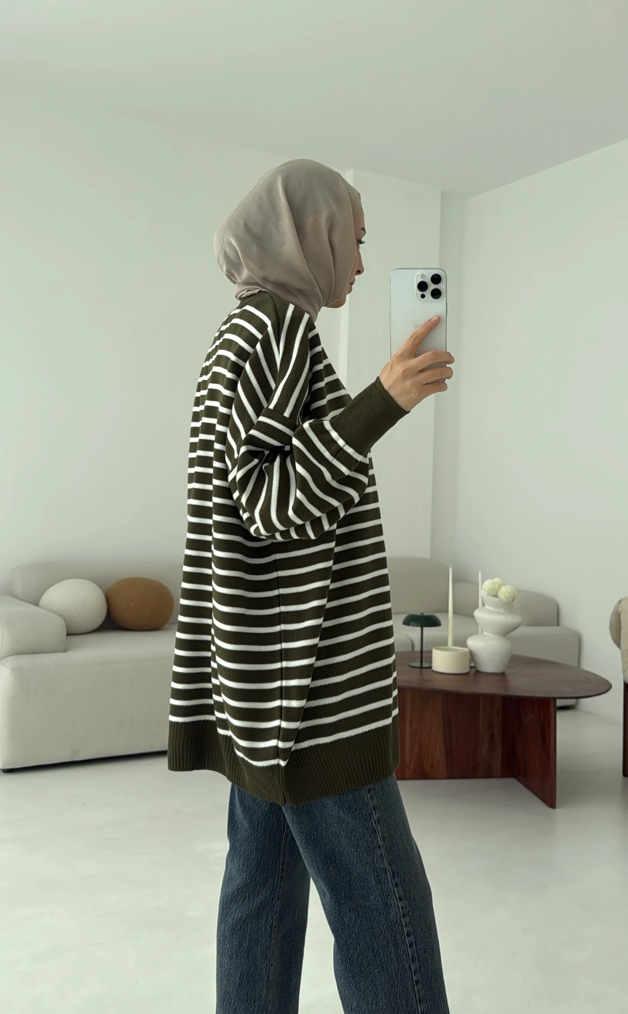 Çizgili Triko Kazak Haki