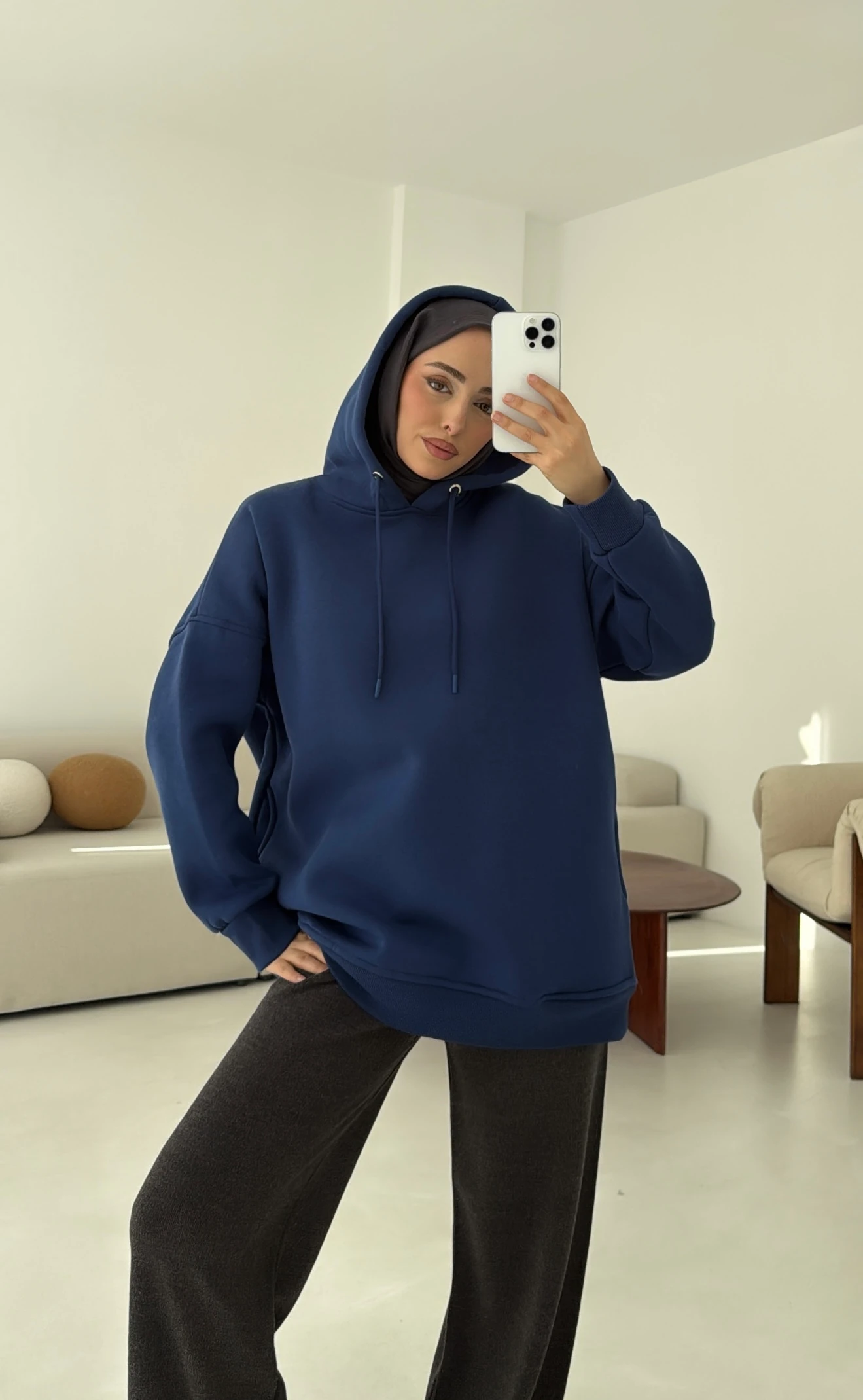 Gizli Cep Şardonlu Sweatshirt Mavi