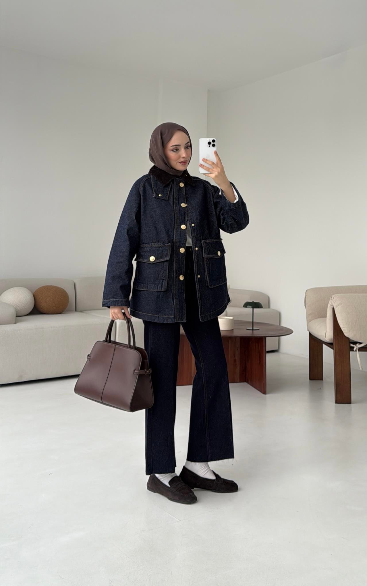 Kadife Yaka Premium Denim Ceket