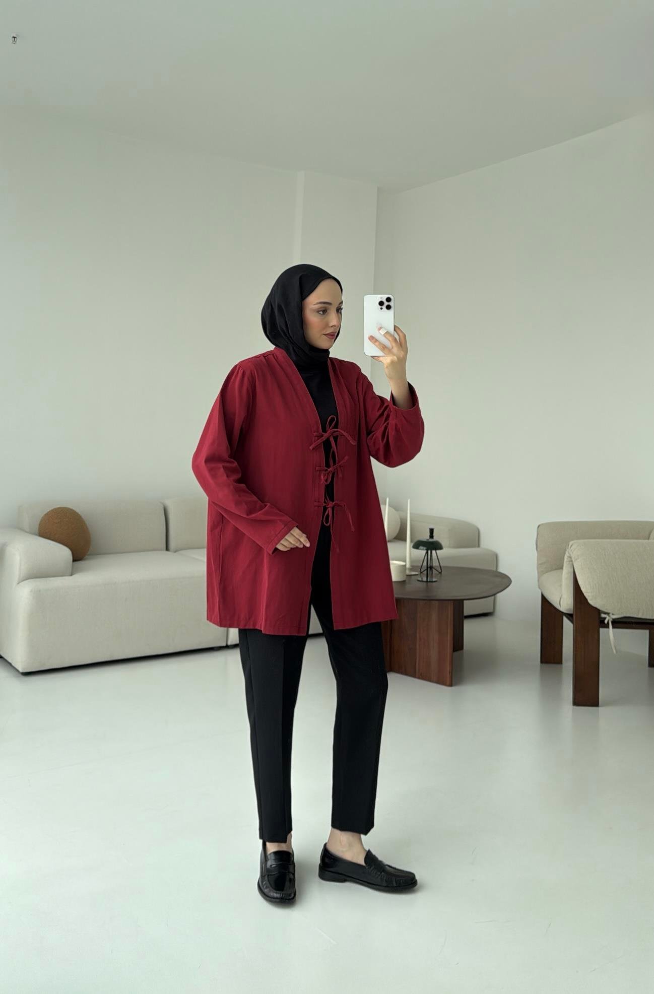 Üç Bağlamalı Kimono Bordo