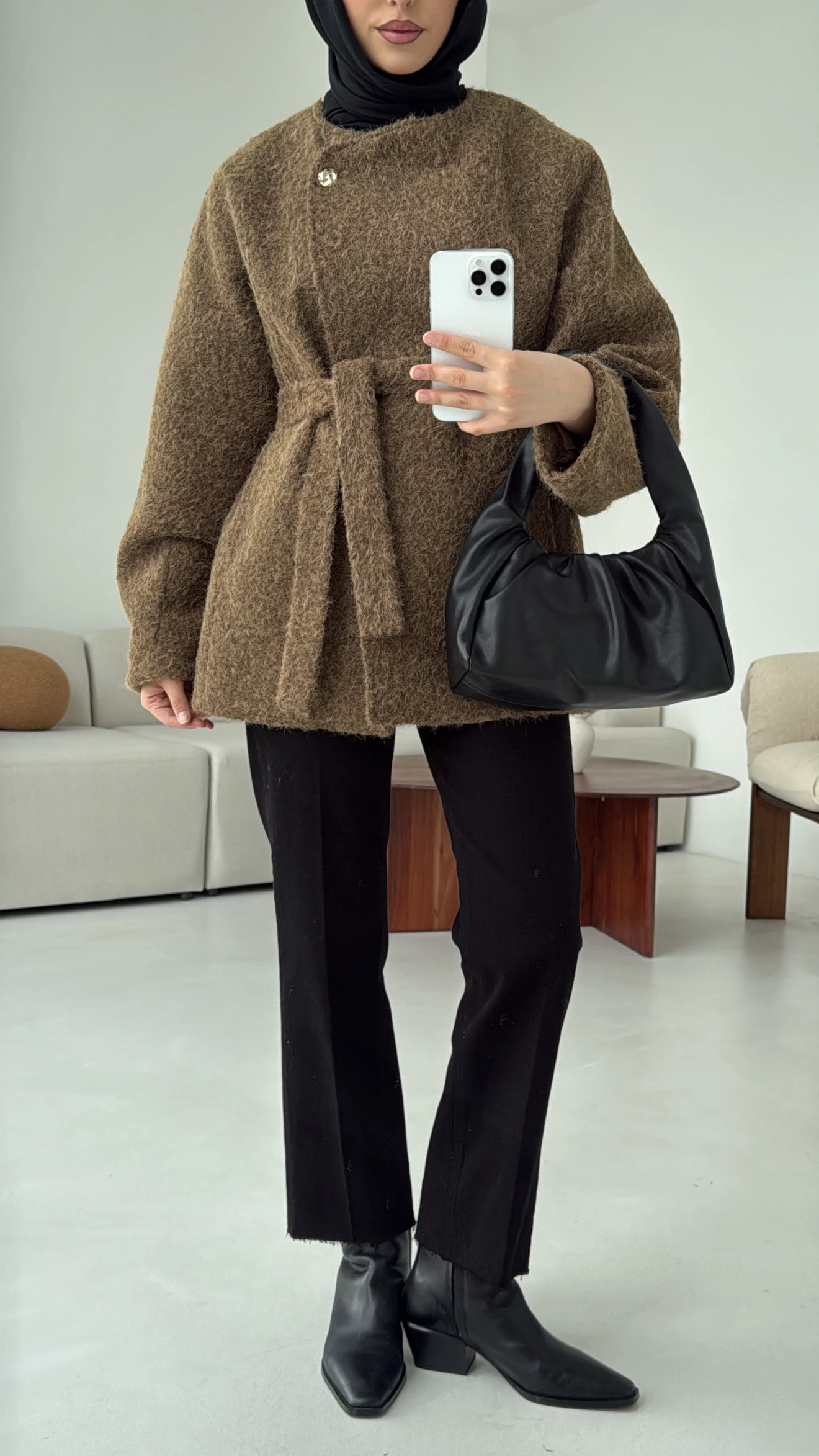 Tek Dügmeli Keçe Kaban Haki