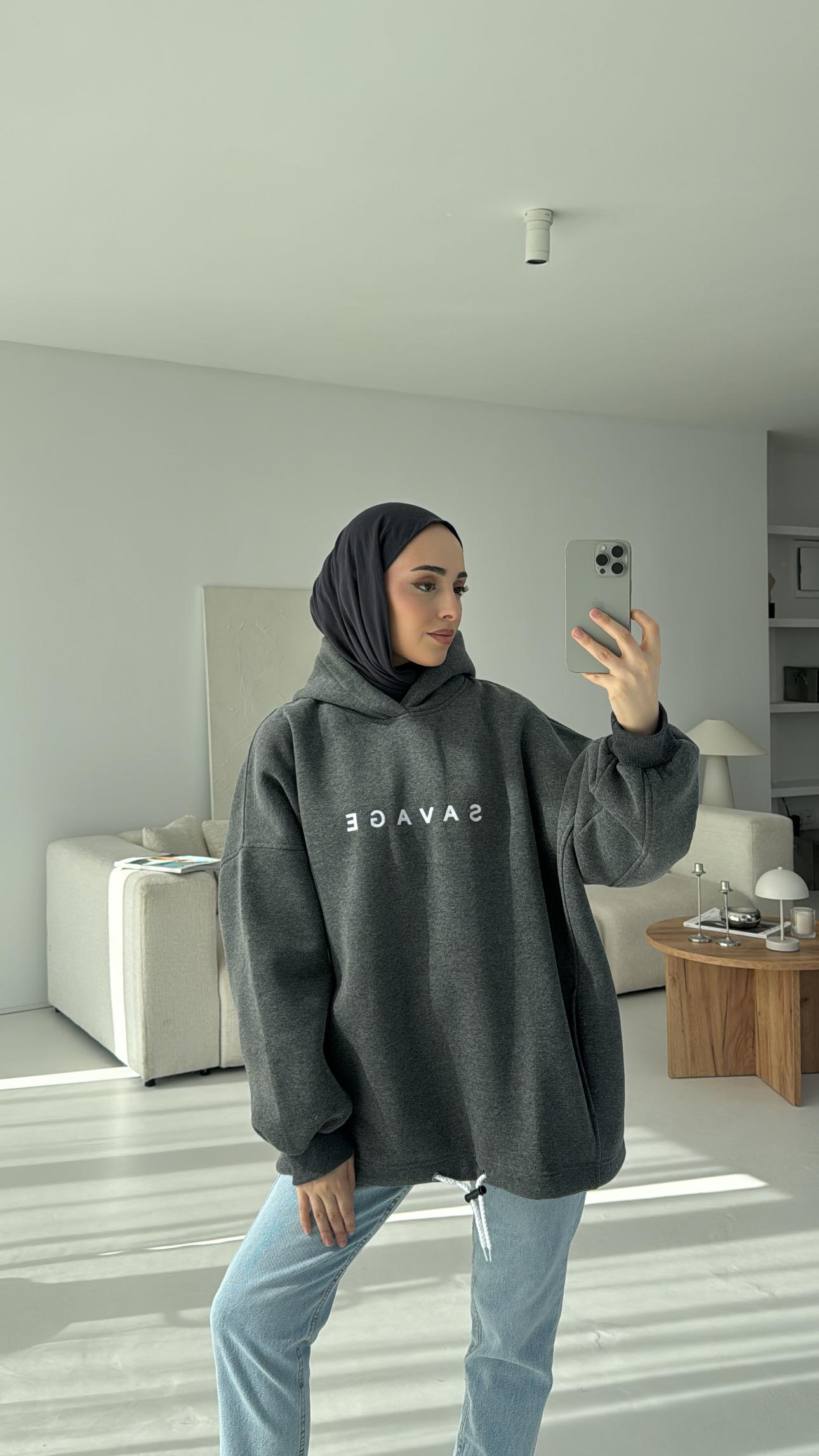 Savage Baskılı Swetshirt Antrasit