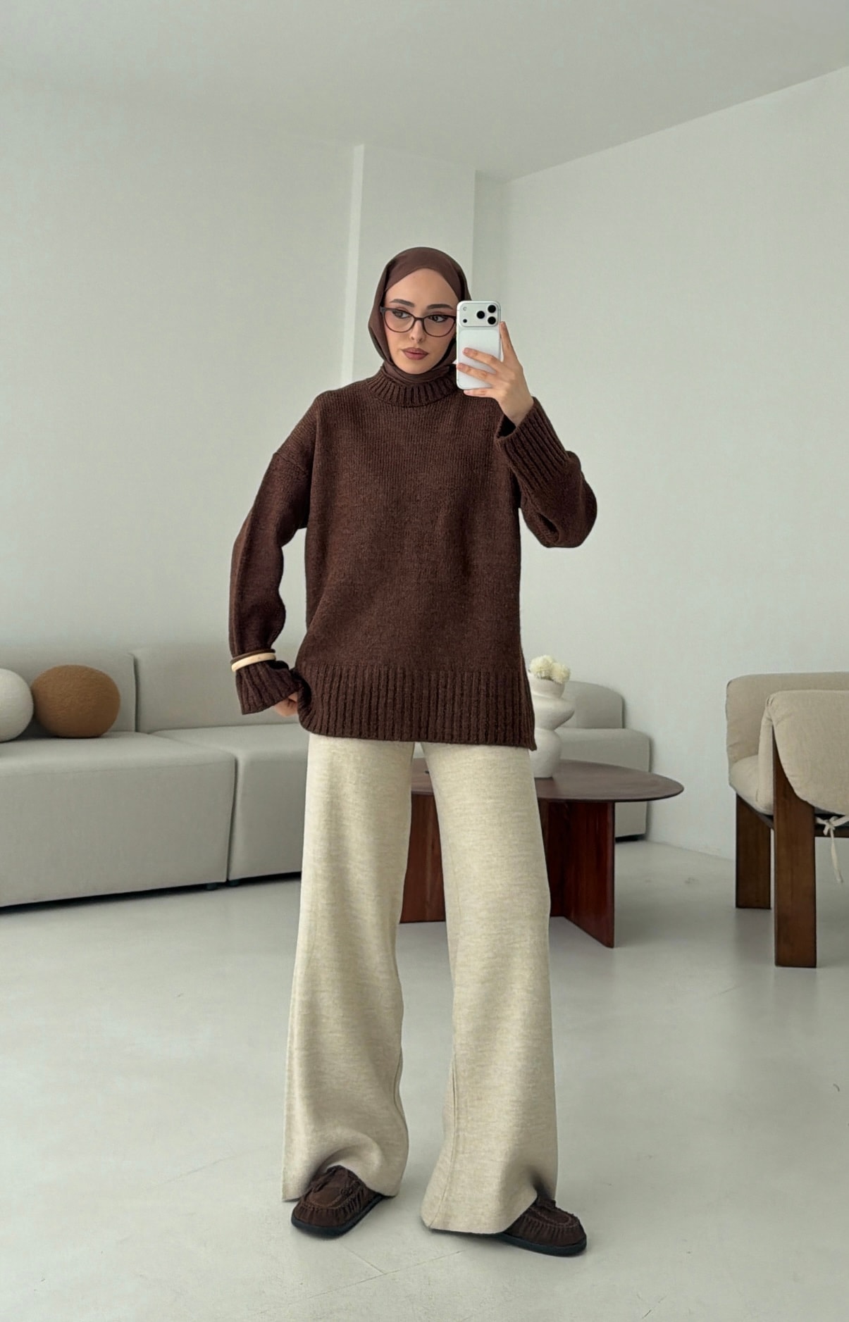 Oversize Soft Triko Kazak Kahve