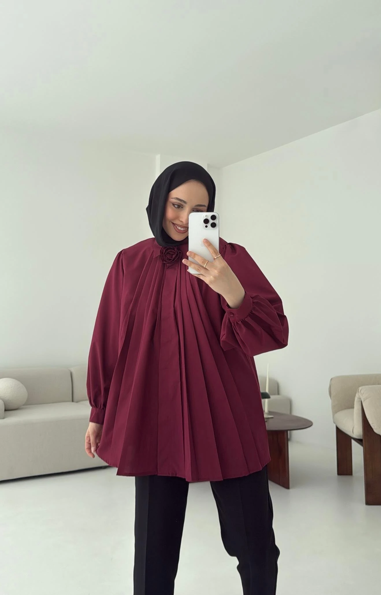 Pile Detay Gömlek Bordo