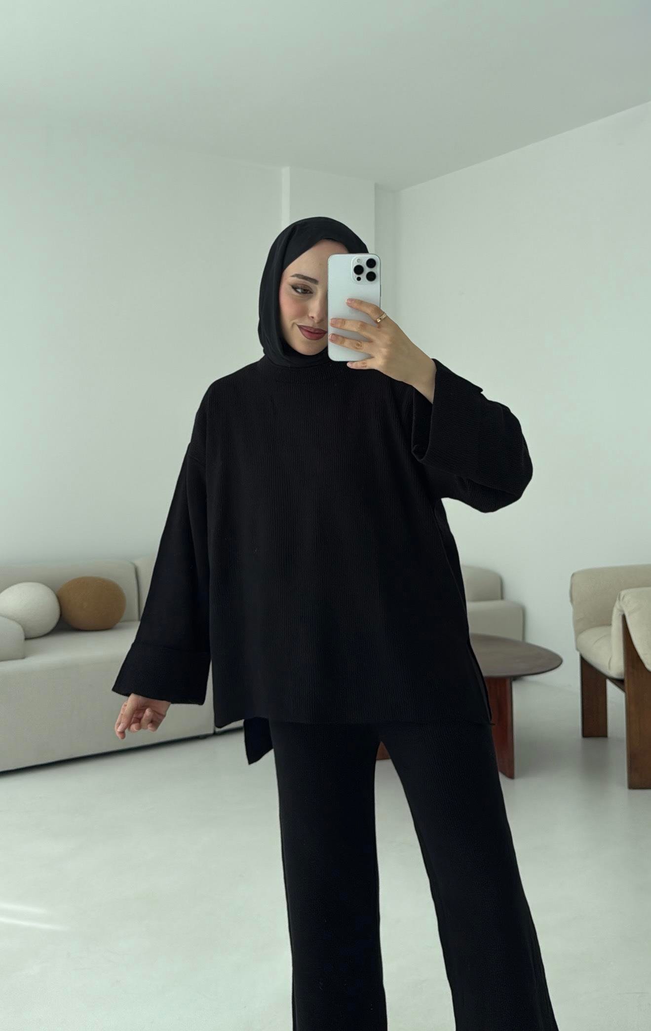 Selanik Triko Pantolon Takım Siyah