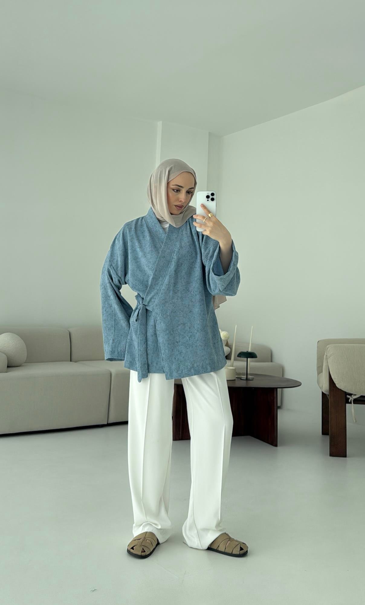 Keten Batik Bambu Kimono Mavi