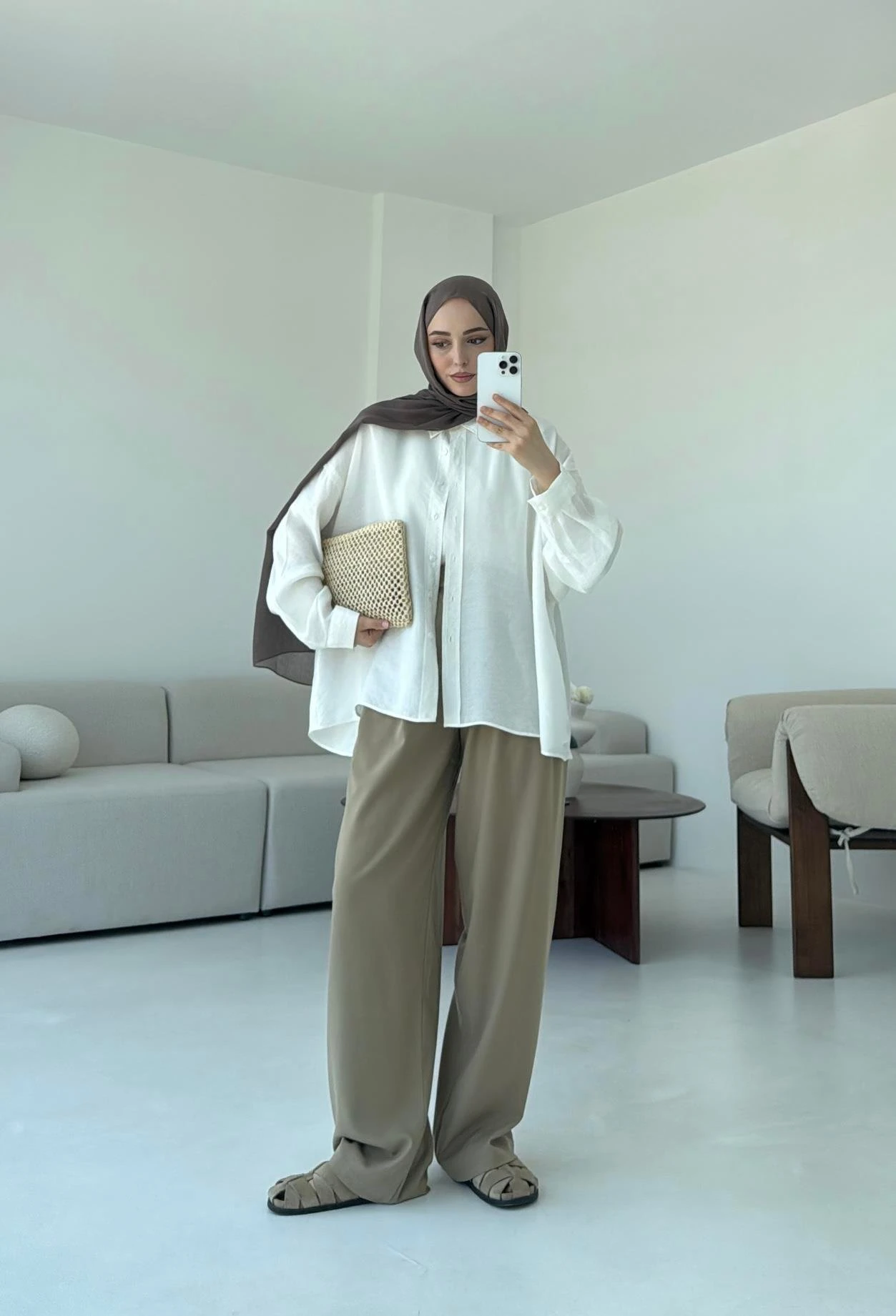 Tencel Pis Dikiş Oversize Beyaz Gömlek