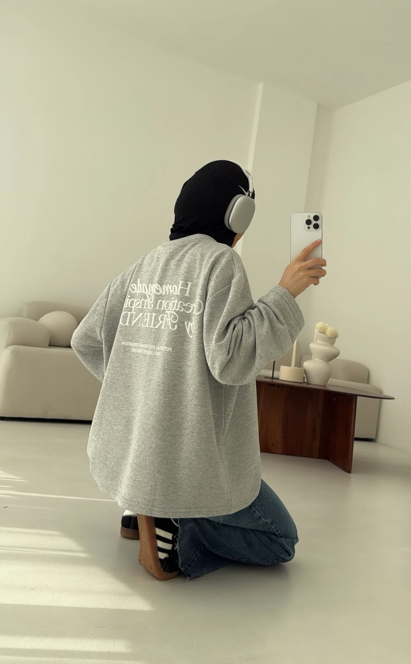 Version Baskılı Sweatshirt Gri