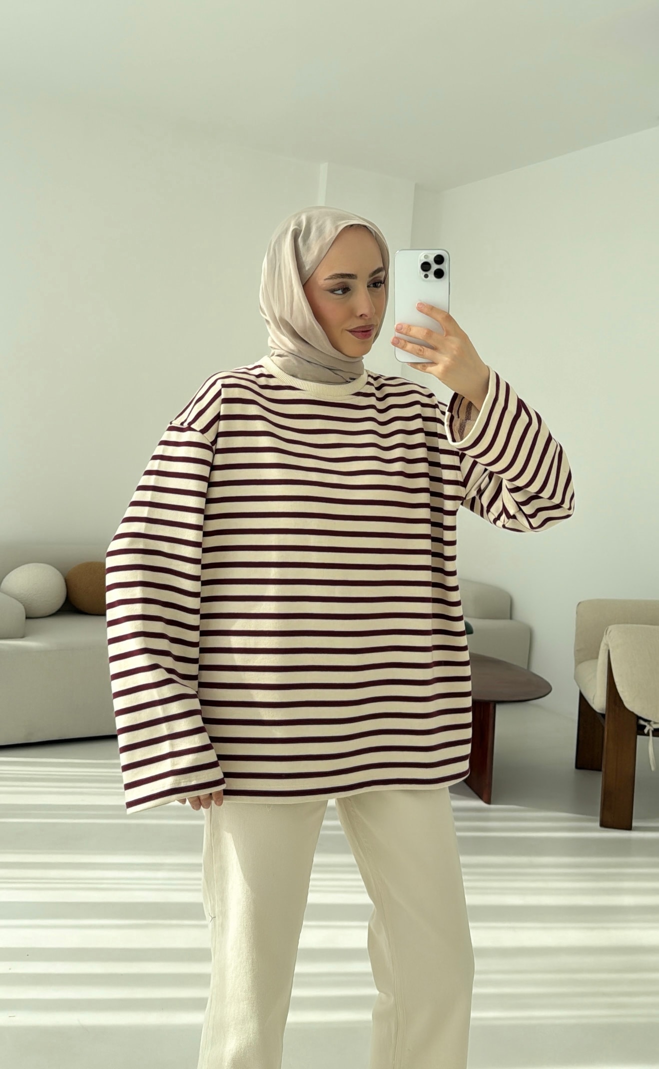 Bordo Çizgili Sweat