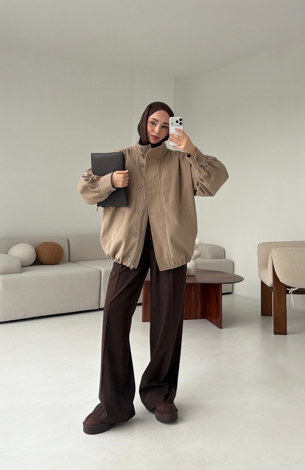 Bomber Gabardin Ceket Bej